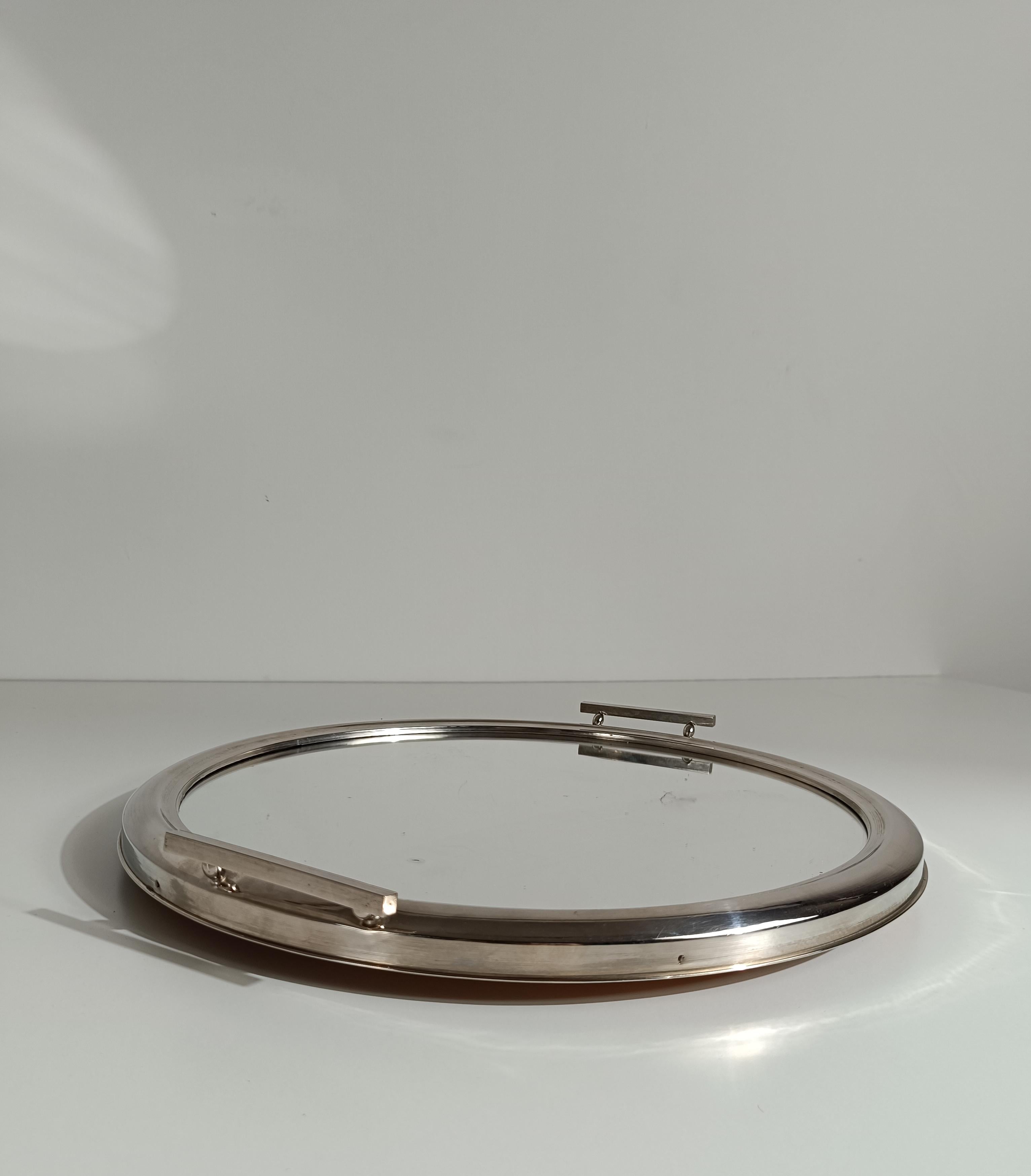 Plateau rond Art Déco en métal chromé, Italie 1930 en vente 6