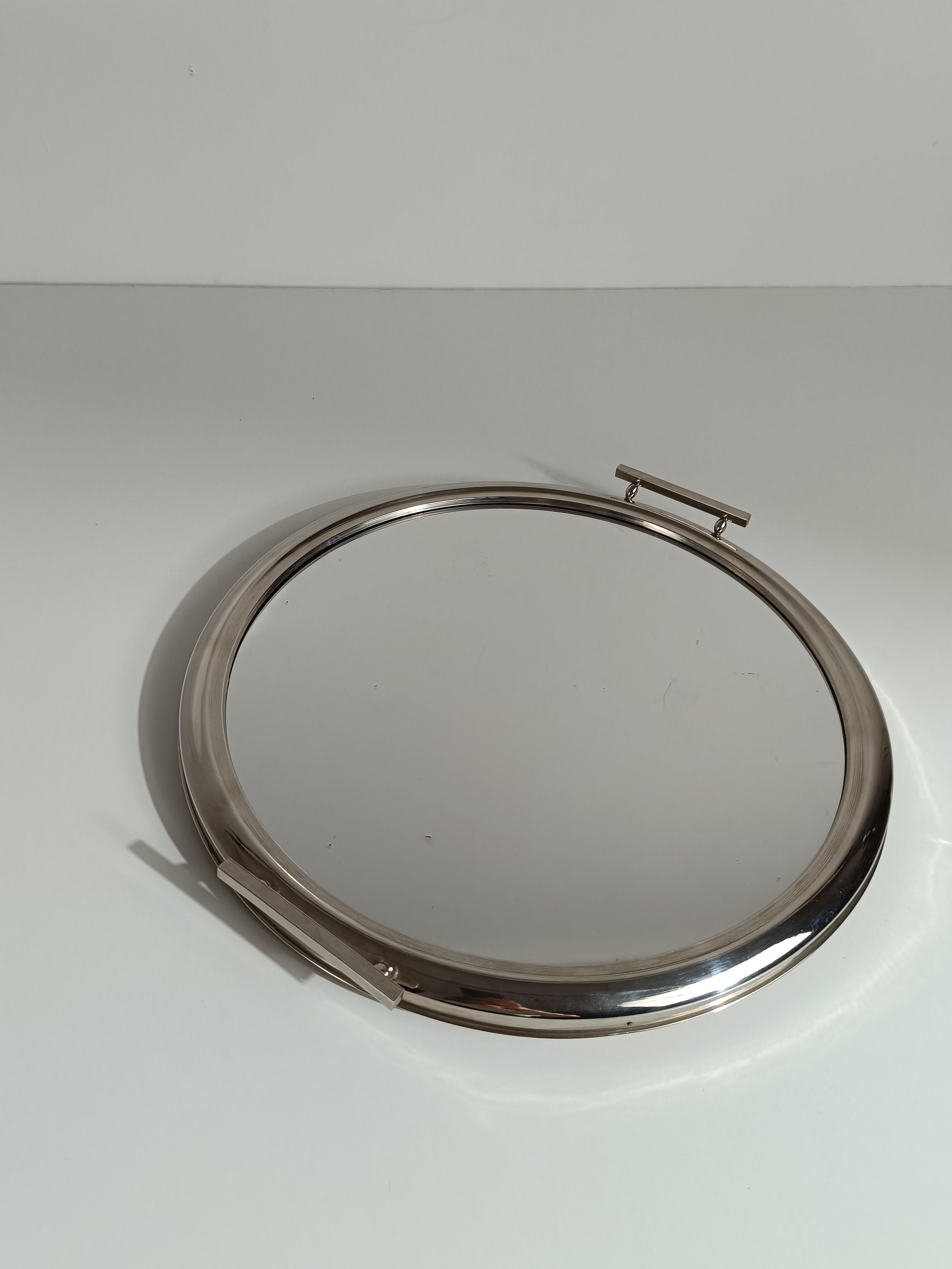 Plateau rond Art Déco en métal chromé, Italie 1930 en vente 12
