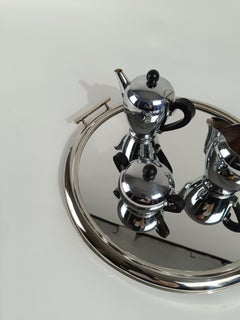 Bandeja redonda con espejo Art Decó en metal cromado, Italia 1930