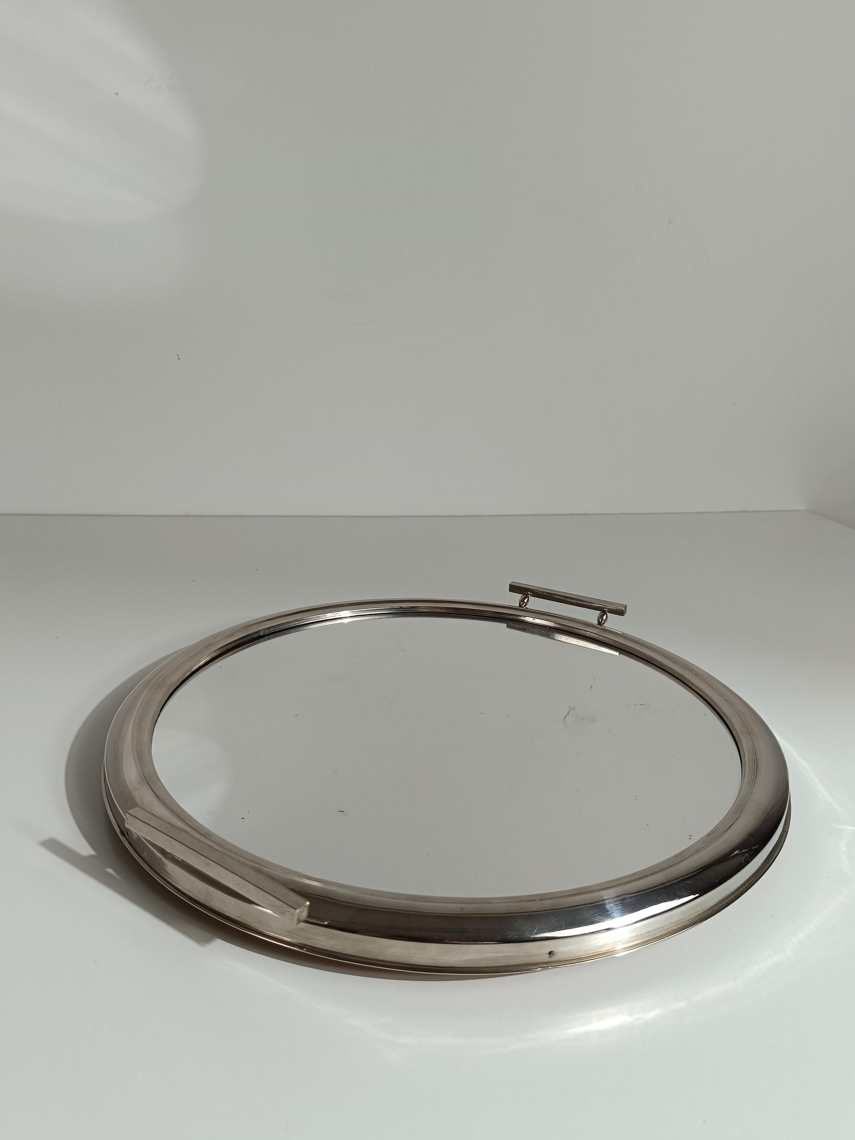 20ième siècle Plateau rond Art Déco en métal chromé, Italie 1930 en vente
