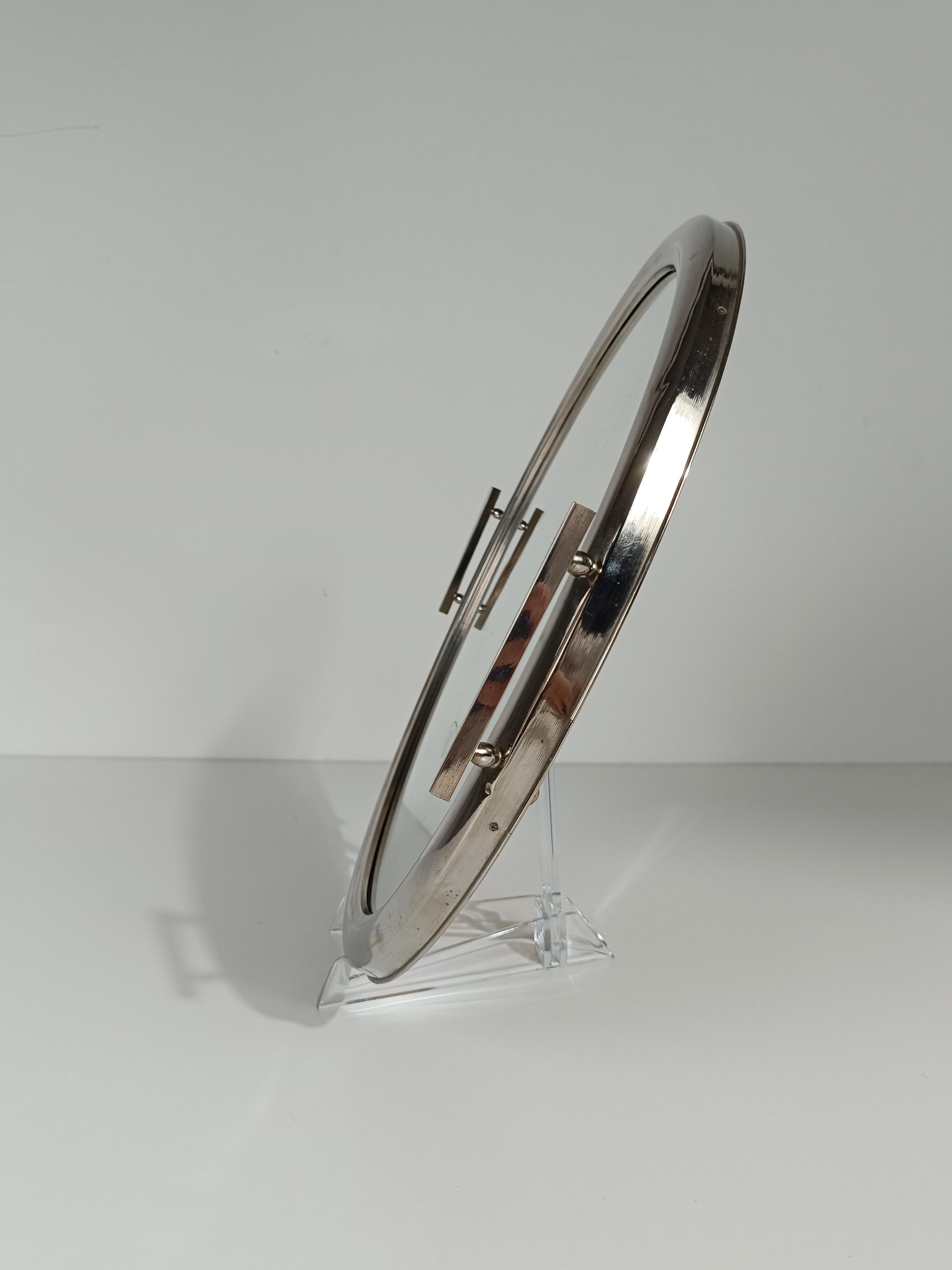 Art Deco Mirrored Round Tray in Chromed Metal, Italy 1930 For Sale 1