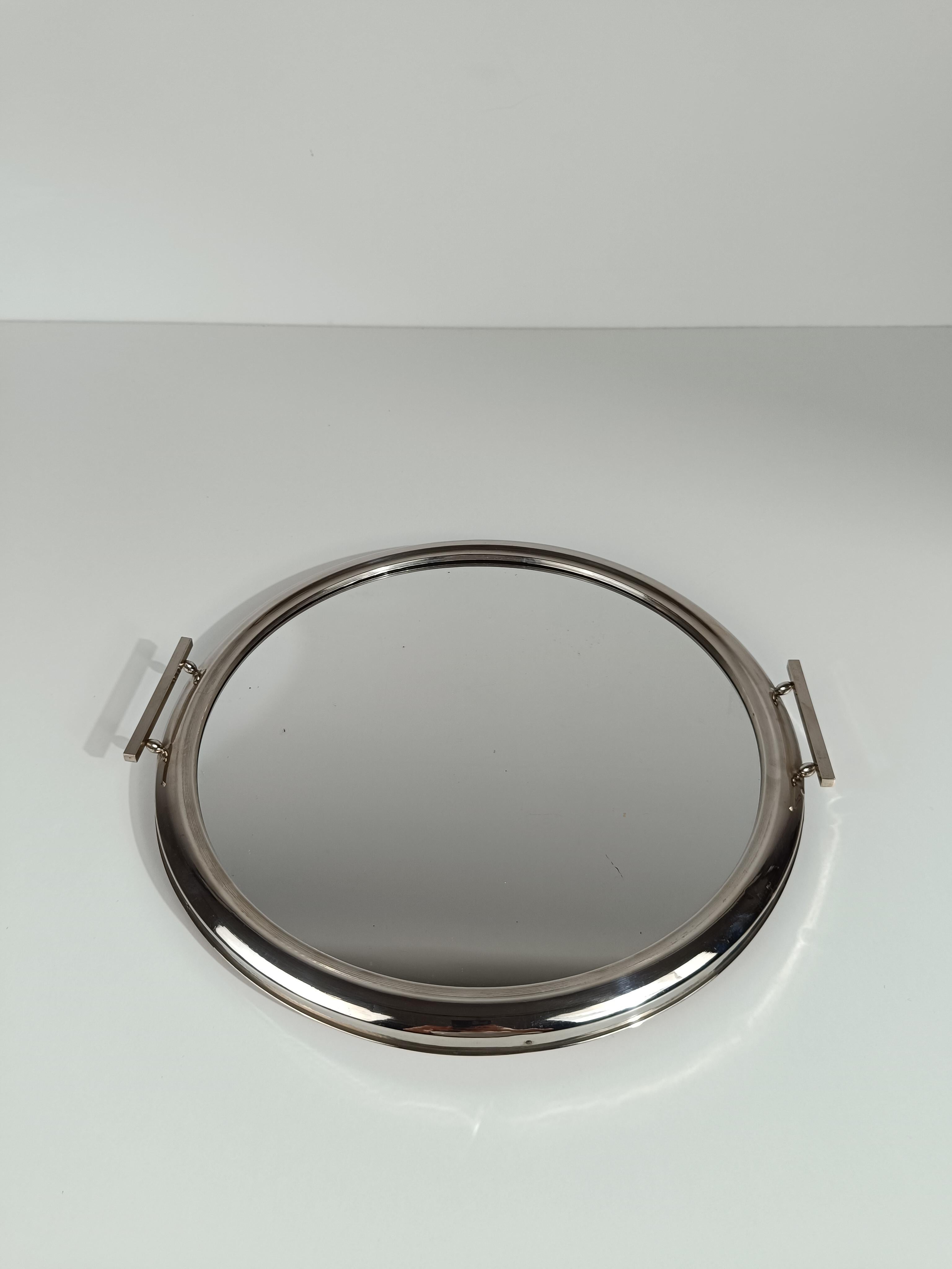 Plateau rond Art Déco en métal chromé, Italie 1930 en vente 2