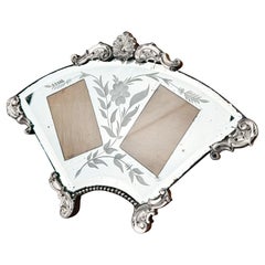 Antique Art Deco Mirrored Silver Double Frame for Photography, France