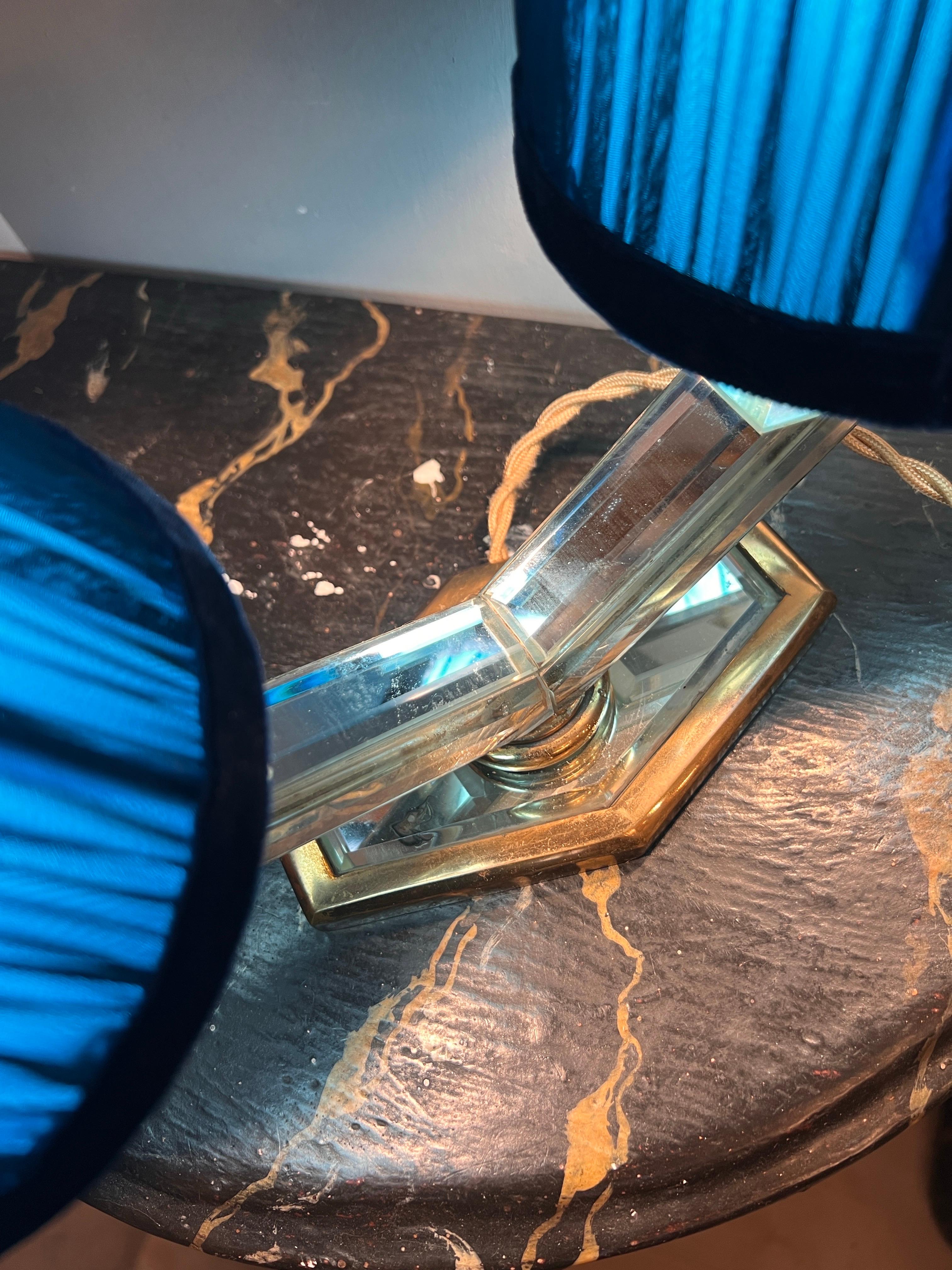 Art Deco Mirrored Table Lamp with two Ligths and Hancrafted Lampshades 1930 For Sale 7