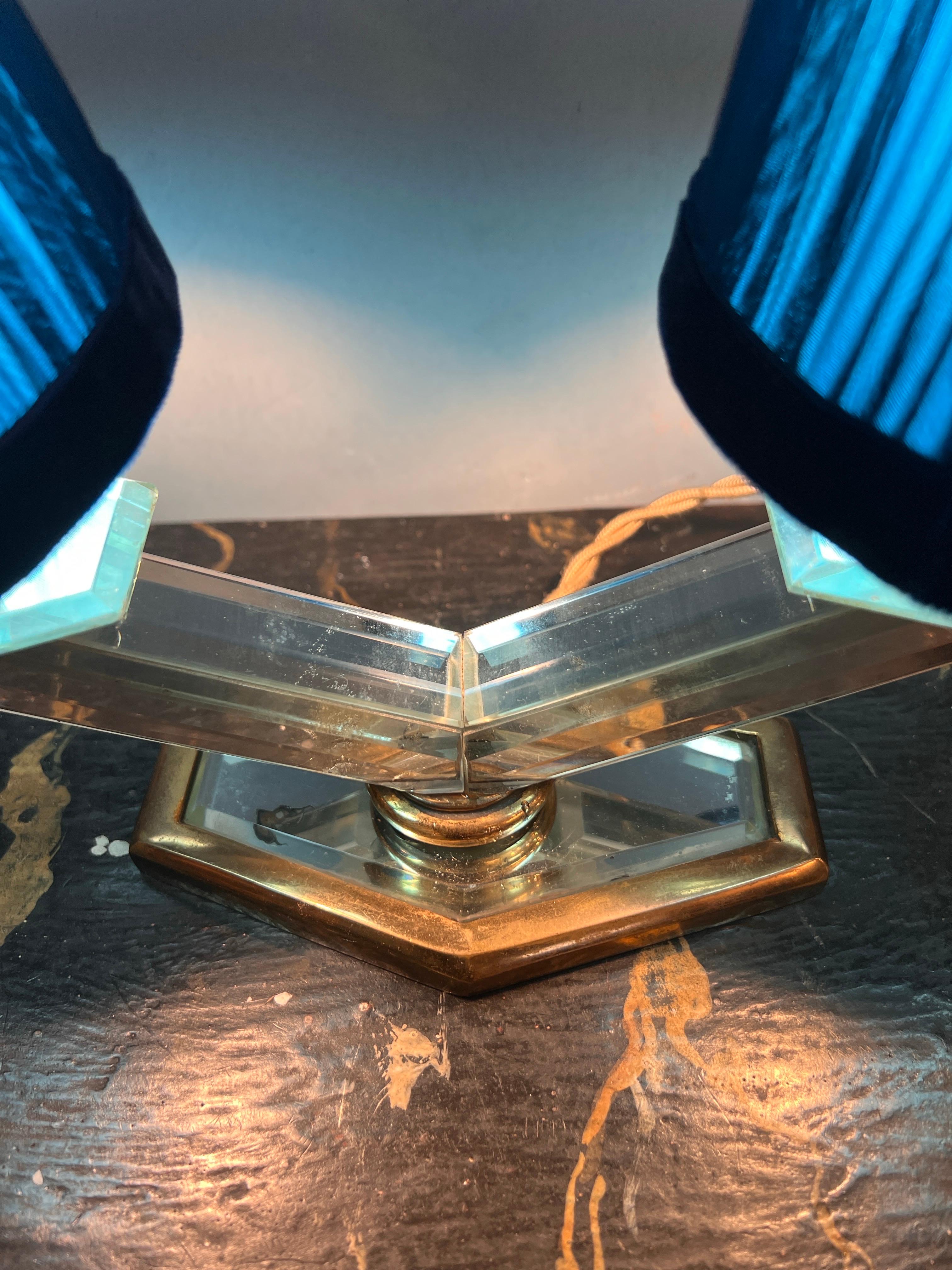 Art Deco Mirrored Table Lamp with two Ligths and Hancrafted Lampshades 1930 For Sale 8