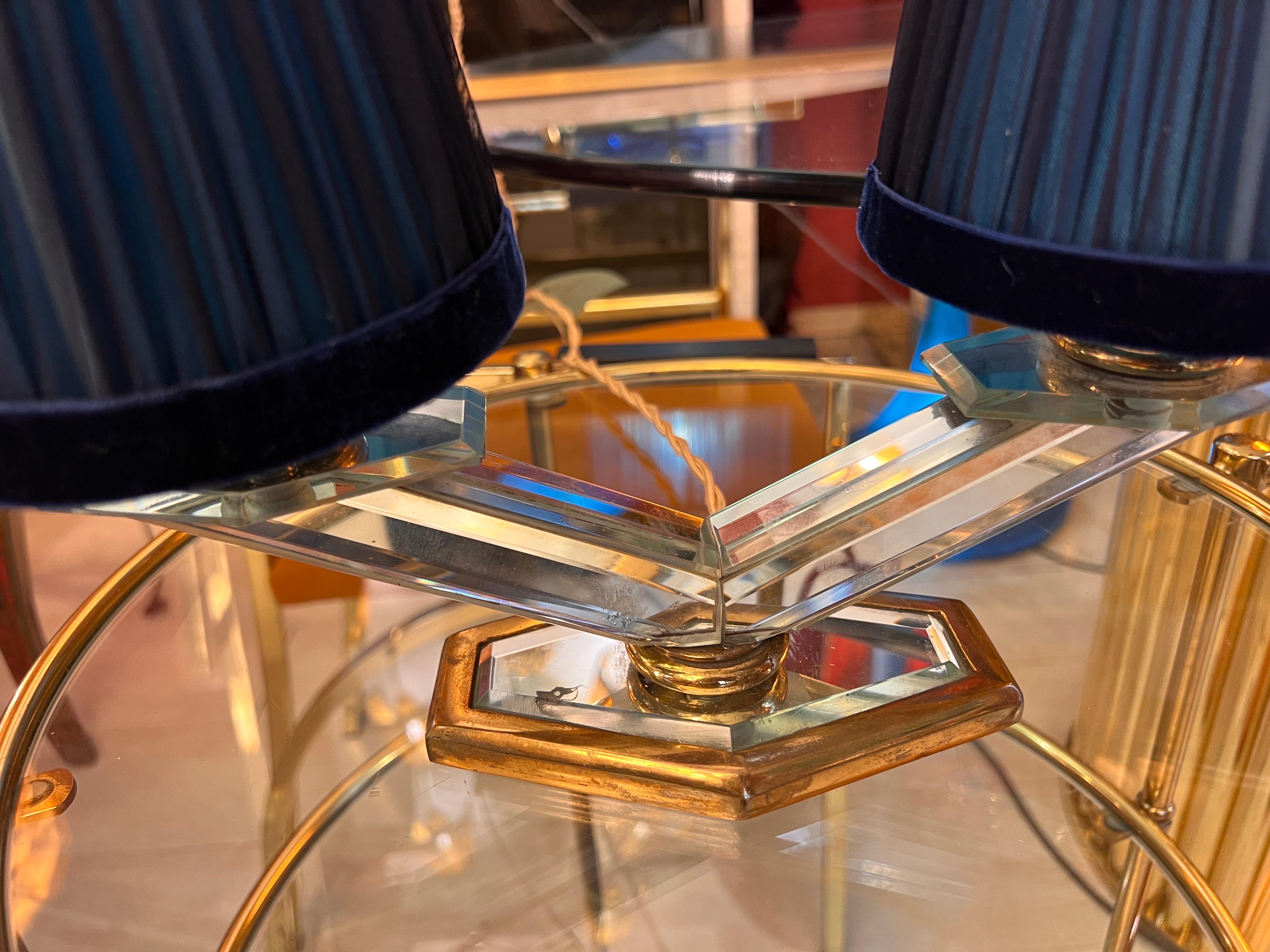 Art Deco Mirrored Table Lamp with two Ligths and Hancrafted Lampshades 1930 For Sale 10