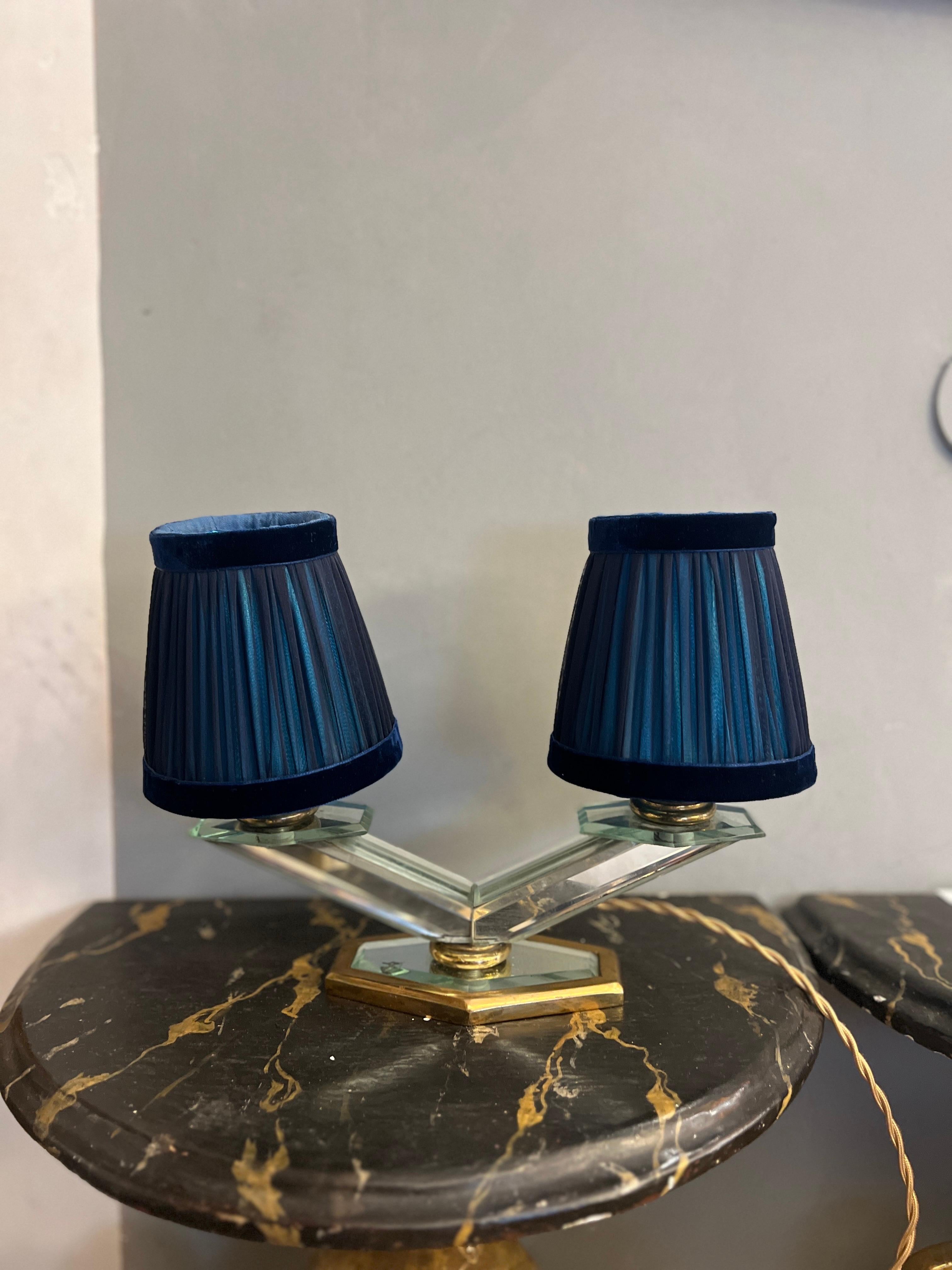 Art Deco Mirrored Table Lamp with two Ligths and Hancrafted Lampshades 1930 For Sale 11