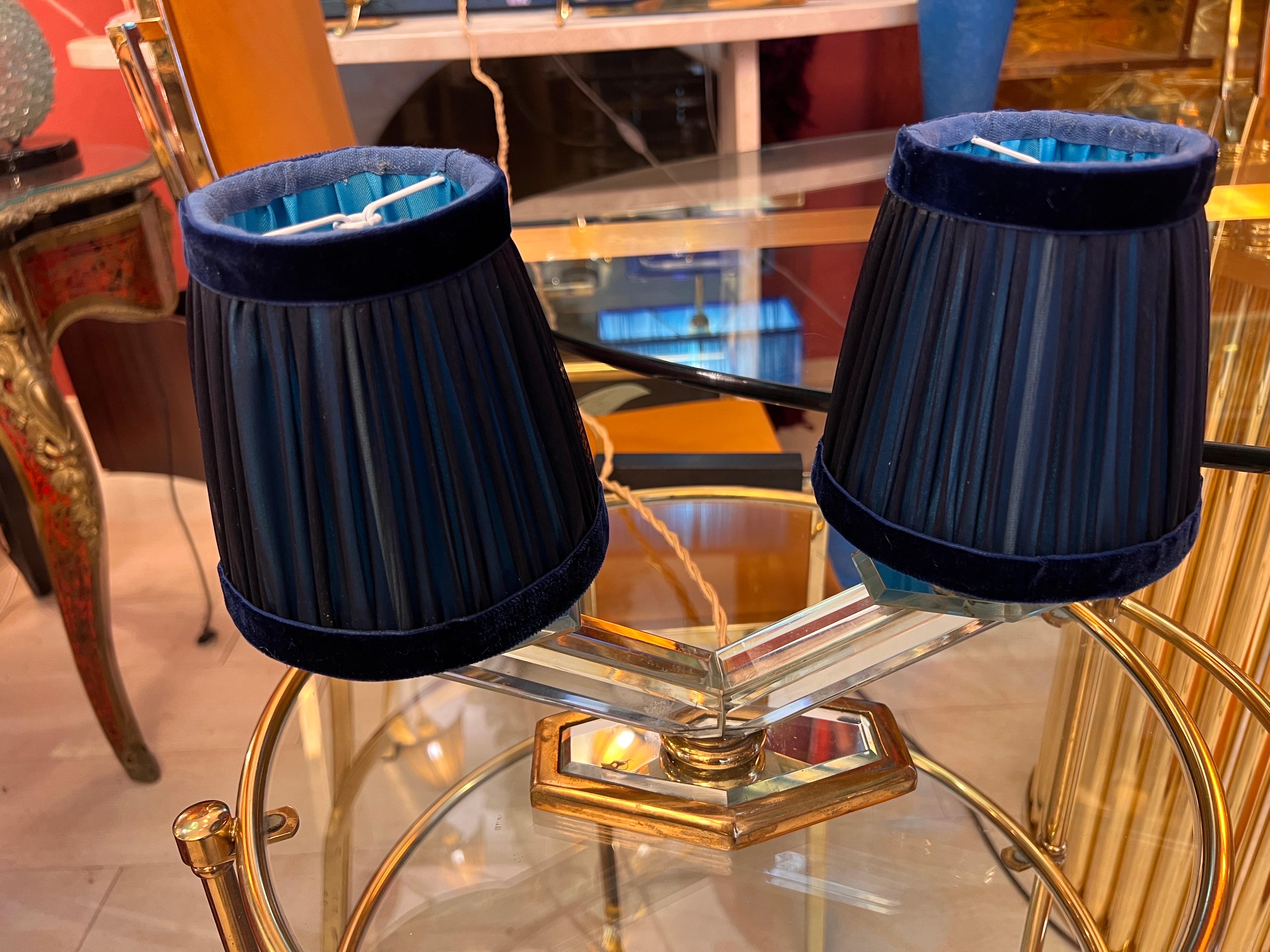 Art Deco Mirrored Table Lamp with two Ligths and Hancrafted Lampshades 1930 For Sale 13