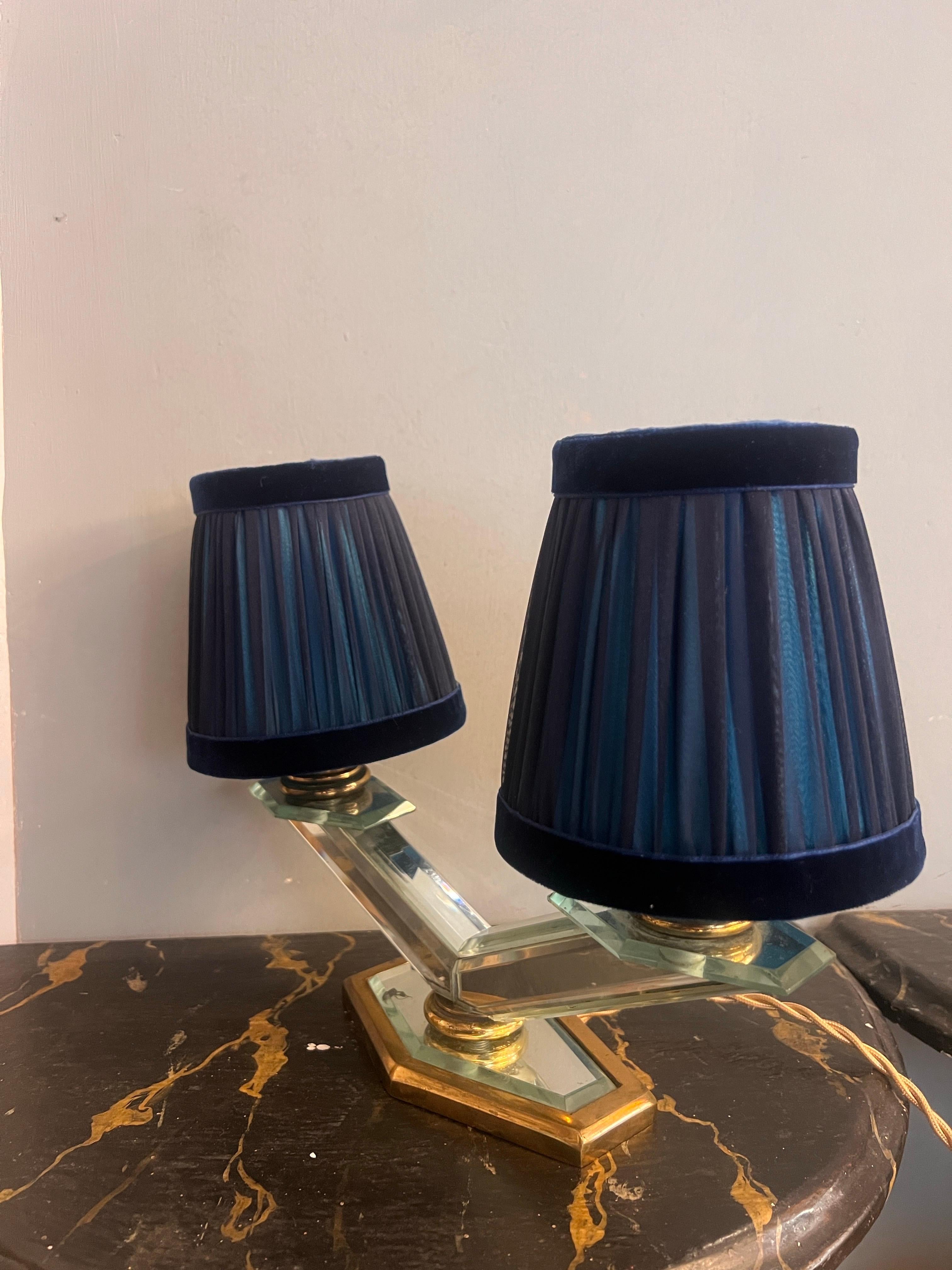 Art Deco Mirrored Table Lamp with two Ligths and Hancrafted Lampshades 1930 For Sale 14