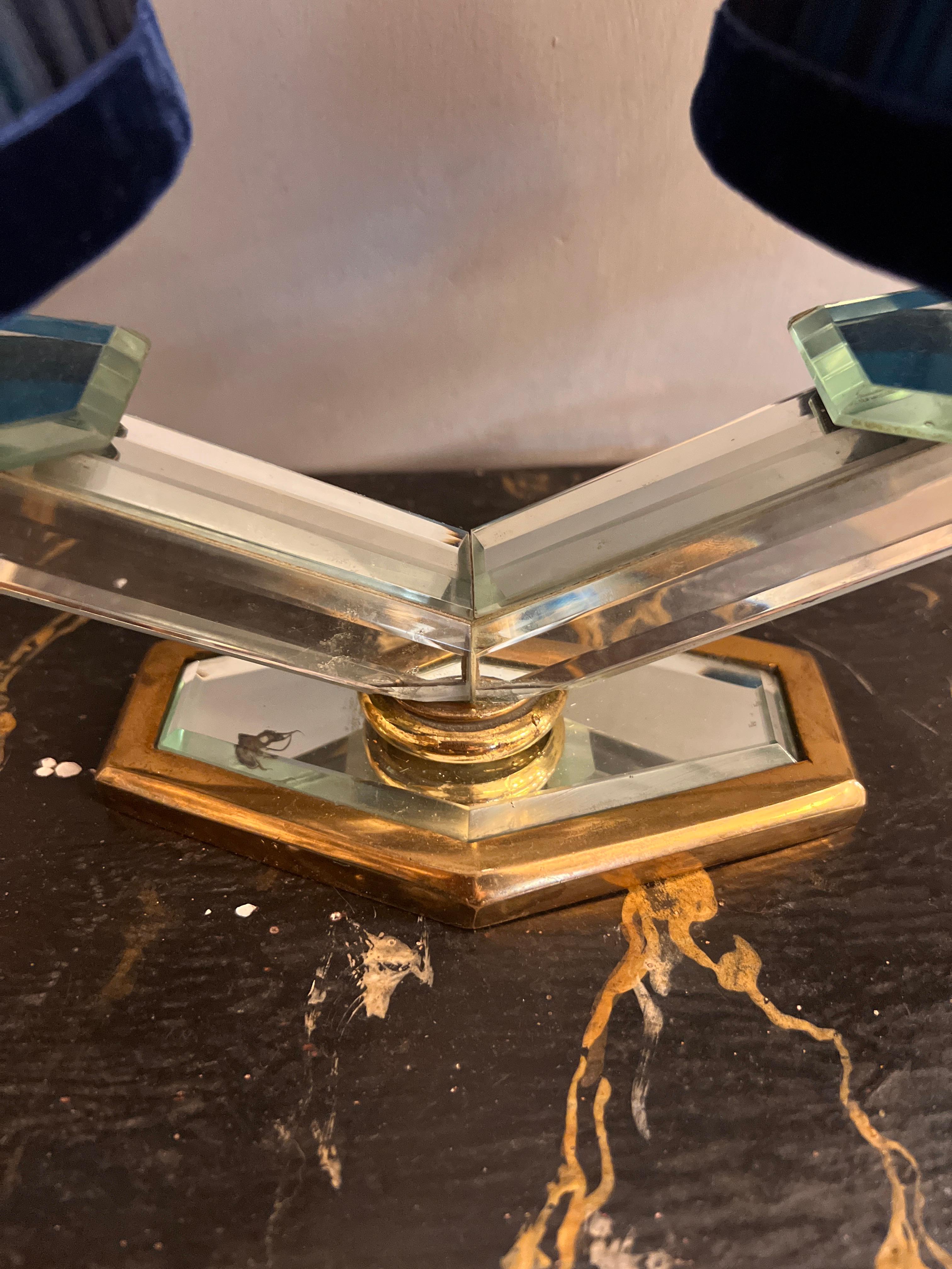 Mid-20th Century Art Deco Mirrored Table Lamp with two Ligths and Hancrafted Lampshades 1930 For Sale