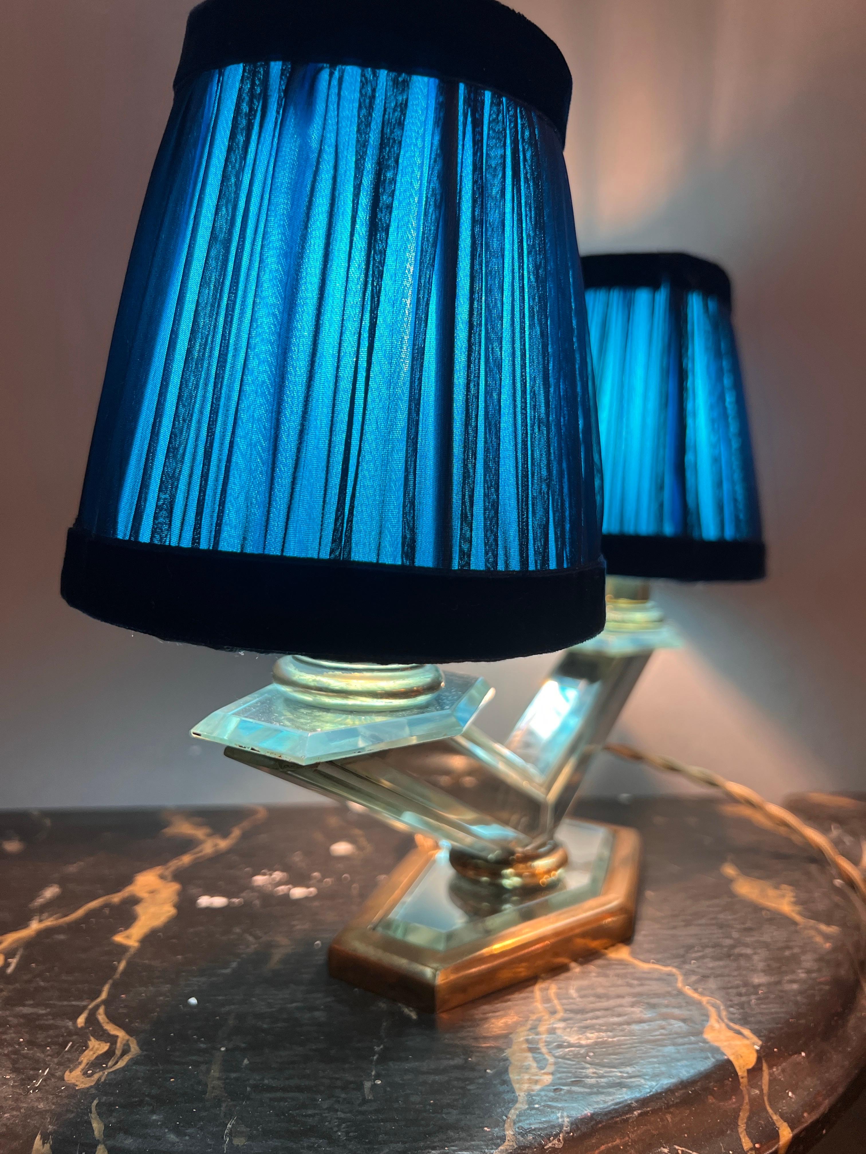 Art Deco Mirrored Table Lamp with two Ligths and Hancrafted Lampshades 1930 For Sale 1