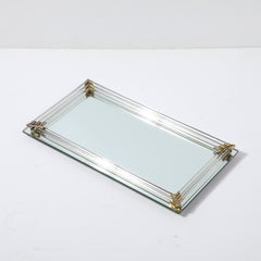 Art Deco Mirrored Tray with Glass Rod Detailing & Brass Fittings