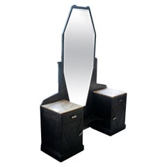 Art Deco Mirrored Vanity with Cabinet in Hammered Steel and Onyx, 1930s