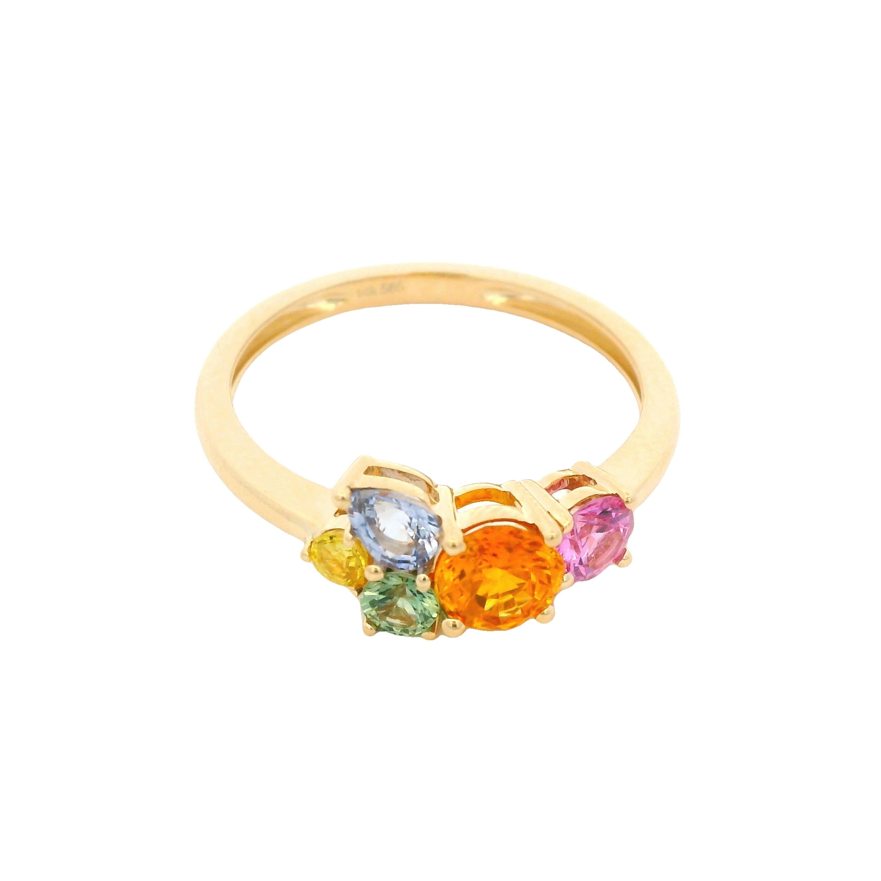 Bague Art déco en or jaune 14 carats avec saphir fantaisie de 1,2 carat de taille mixte en vente 2