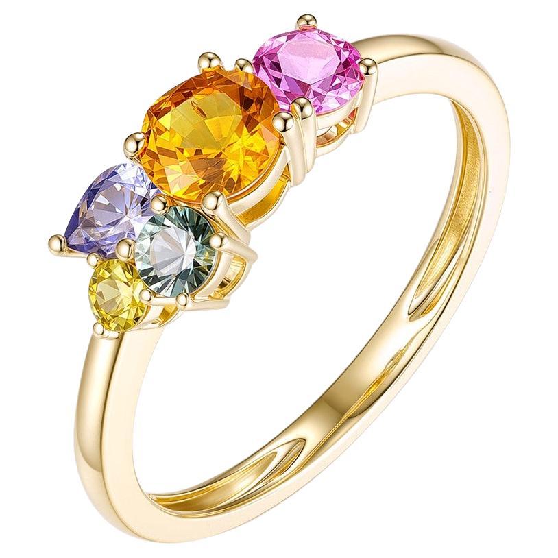 Bague Art déco en or jaune 14 carats avec saphir fantaisie de 1,2 carat de taille mixte