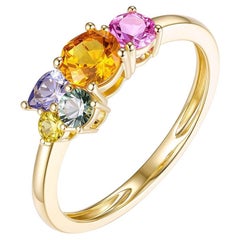 Anello Art Deco con zaffiro fantasia a taglio misto da 1,2 carati in oro giallo 14 carati