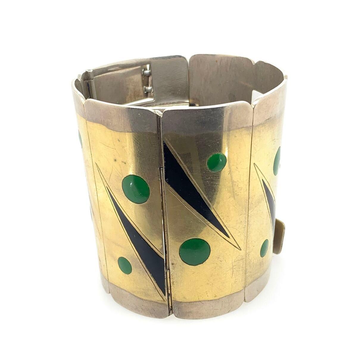 Art Deco Mixed Enamel and Metal Bracelet For Sale 2