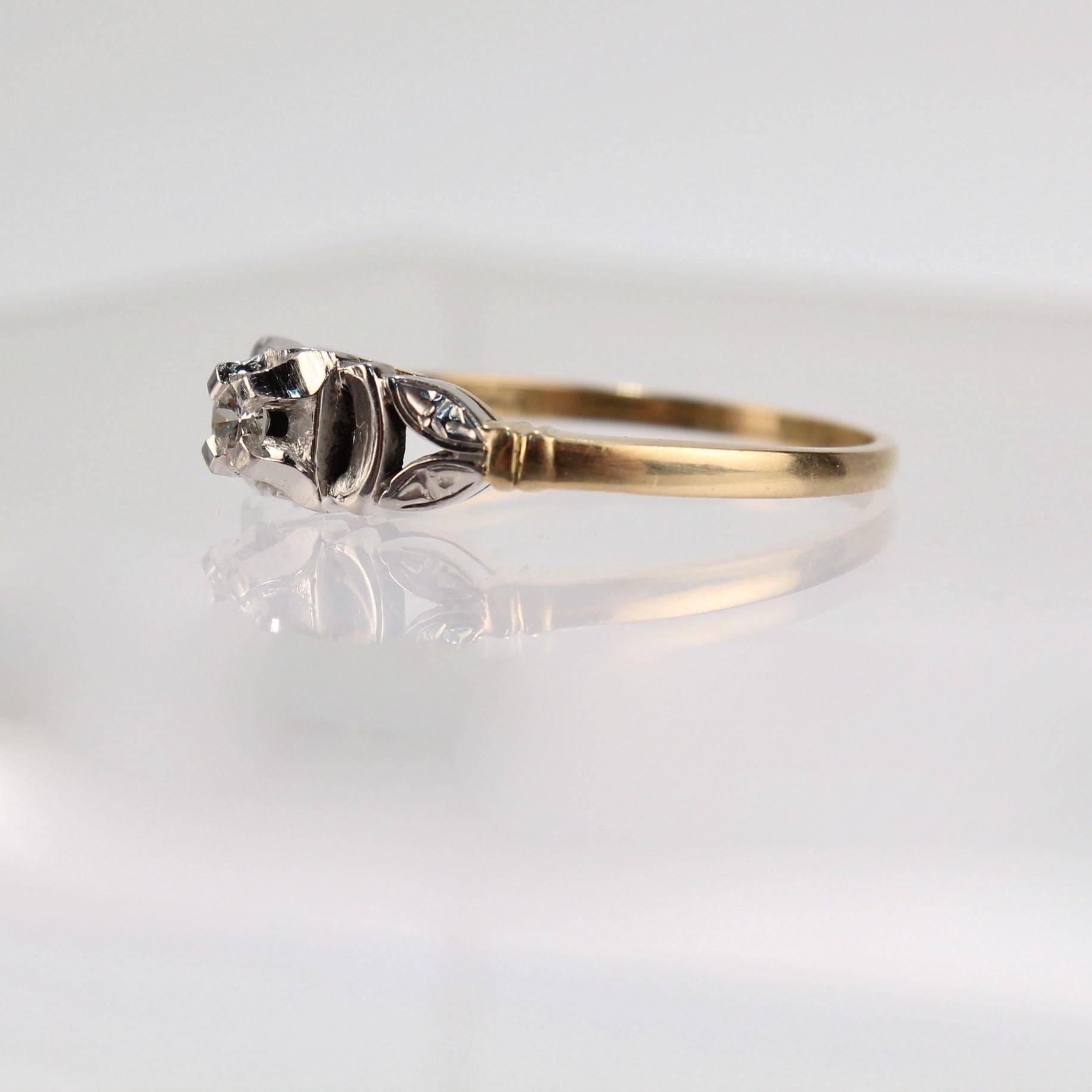 Bague de fiançailles Art déco en or 14 et 18 carats et diamants Pour femmes en vente