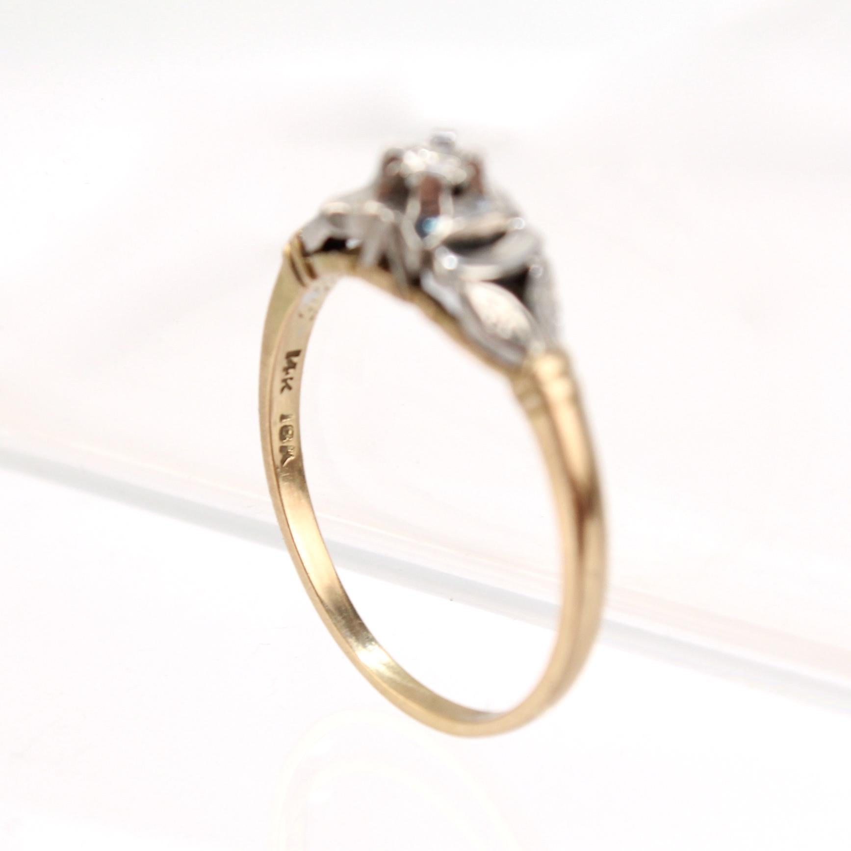 Art Deco Mixed Metals 14 and 18 Karat Gold and Diamond Engagement Ring For Sale 4