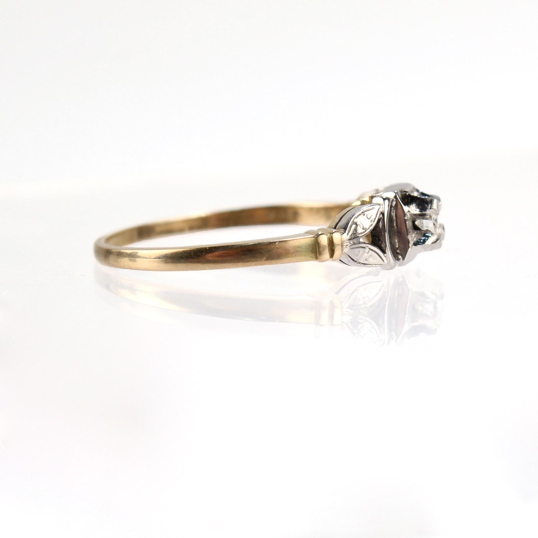 Round Cut Art Deco Mixed Metals 14 and 18 Karat Gold and Diamond Engagement Ring For Sale