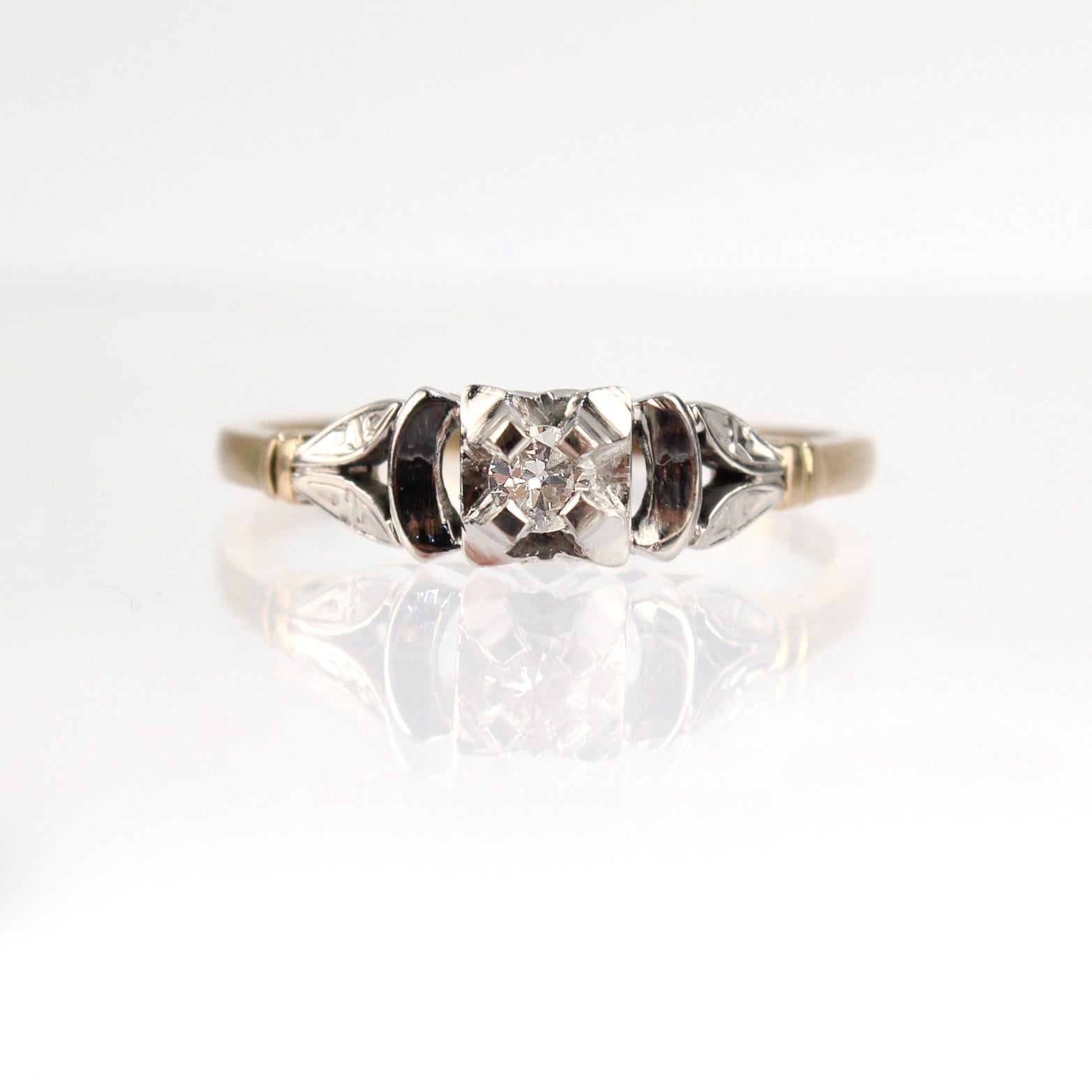 Art Deco Mixed Metals 14 and 18 Karat Gold and Diamond Engagement Ring In Good Condition For Sale In Philadelphia, PA