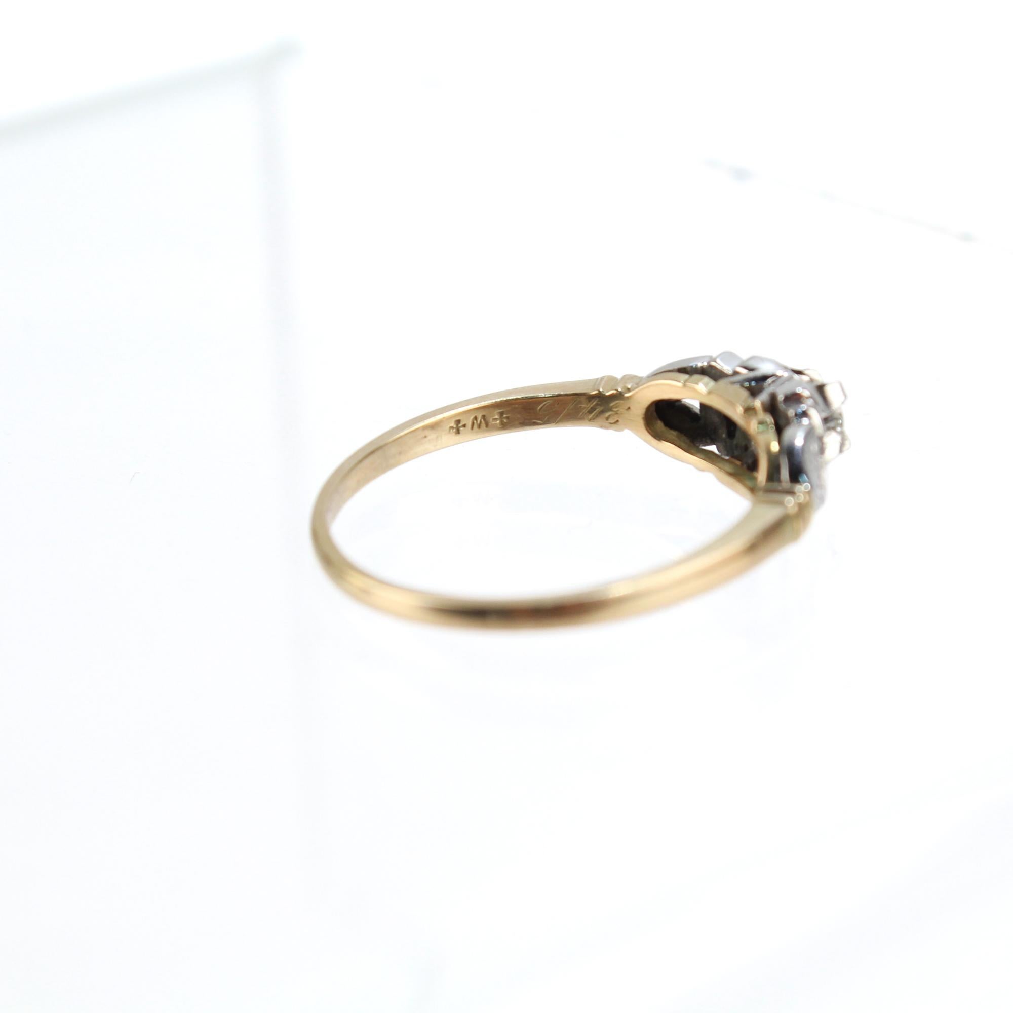 Women's Art Deco Mixed Metals 14 and 18 Karat Gold and Diamond Engagement Ring For Sale