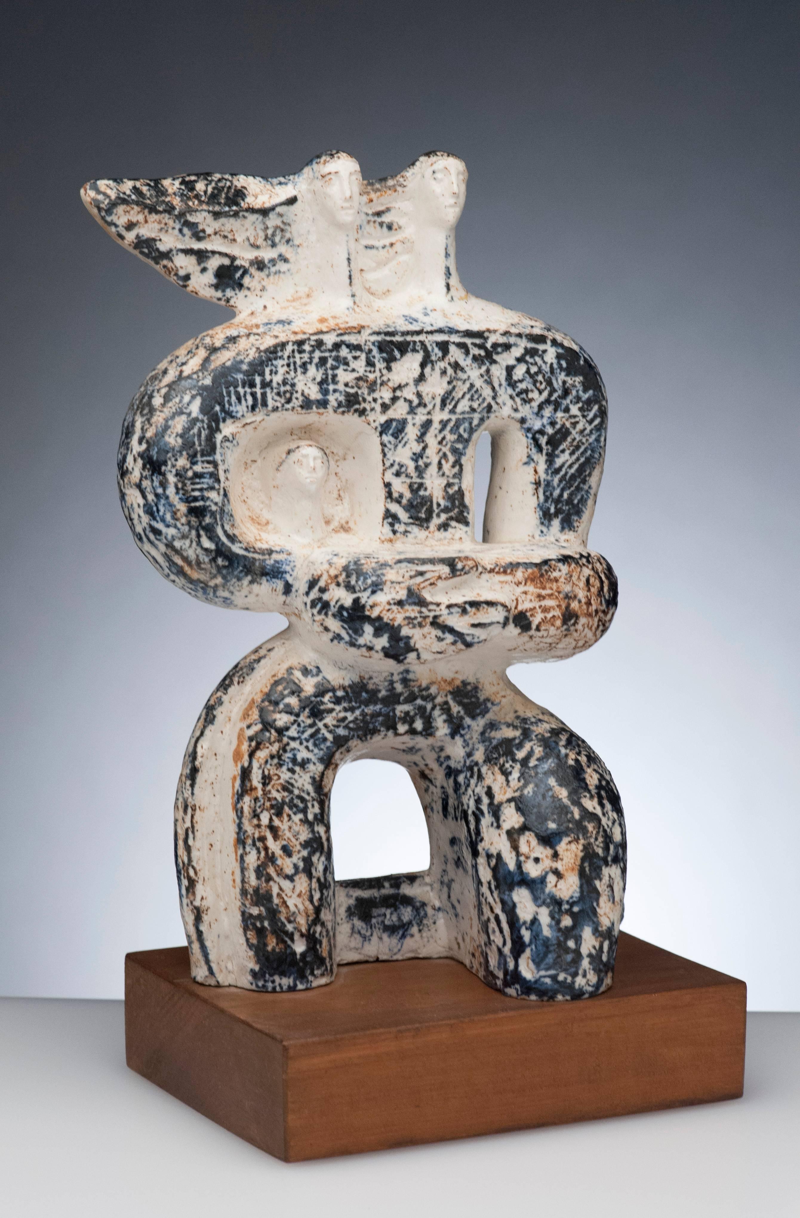 Mid-20th Century Art Deco Modern Abstract Figurative Ceramic Sculpture by Arnold Geissbuhler