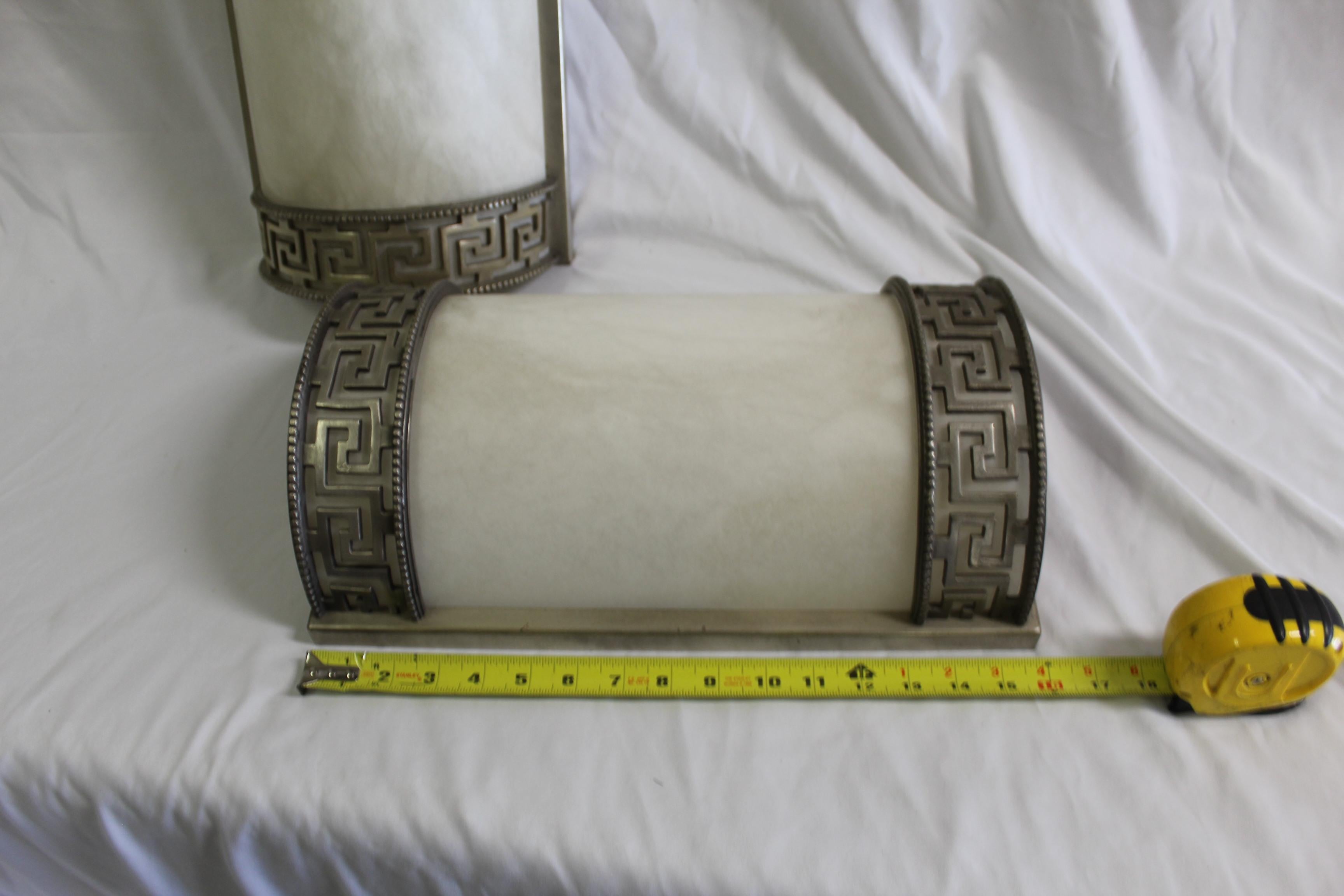 Cast Art Deco /Modern Alabaster Sconces Greek Key Design For Sale