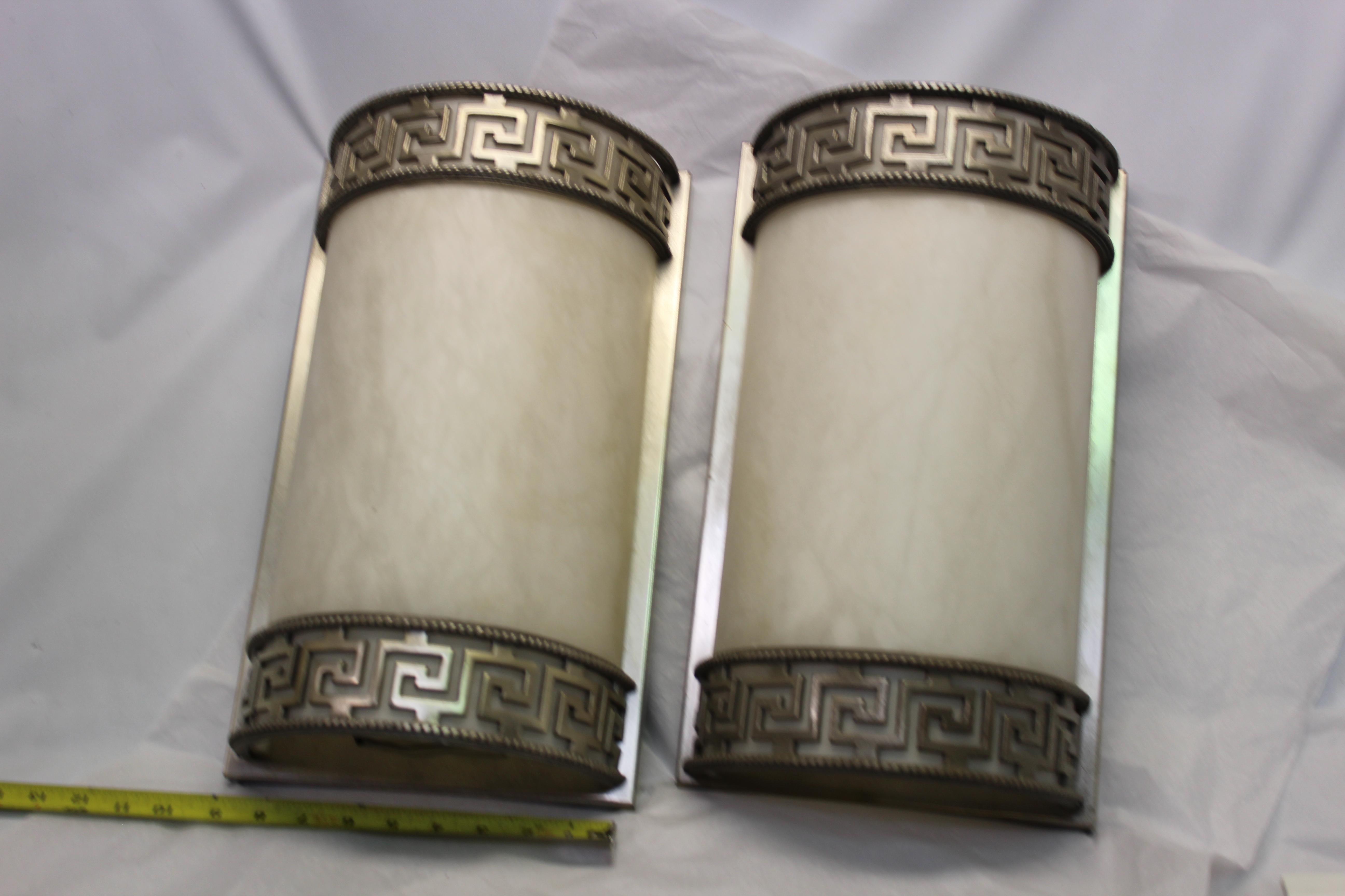 Art Deco /Modern Alabaster Sconces Greek Key Design For Sale 2