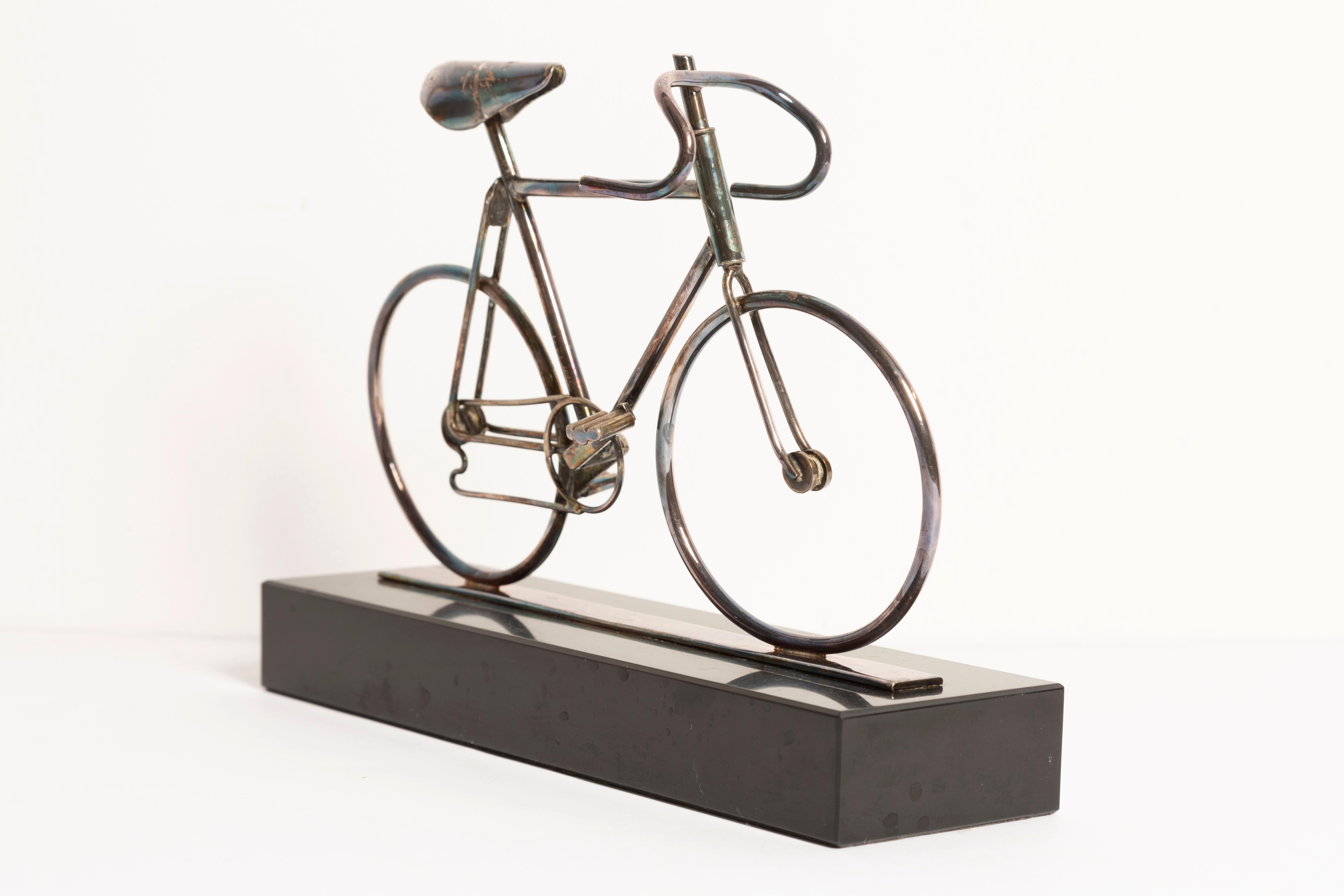 20th Century Art Deco, Modern Art, Bike Metal Sculpture on Marble, Europe, 1960s For Sale