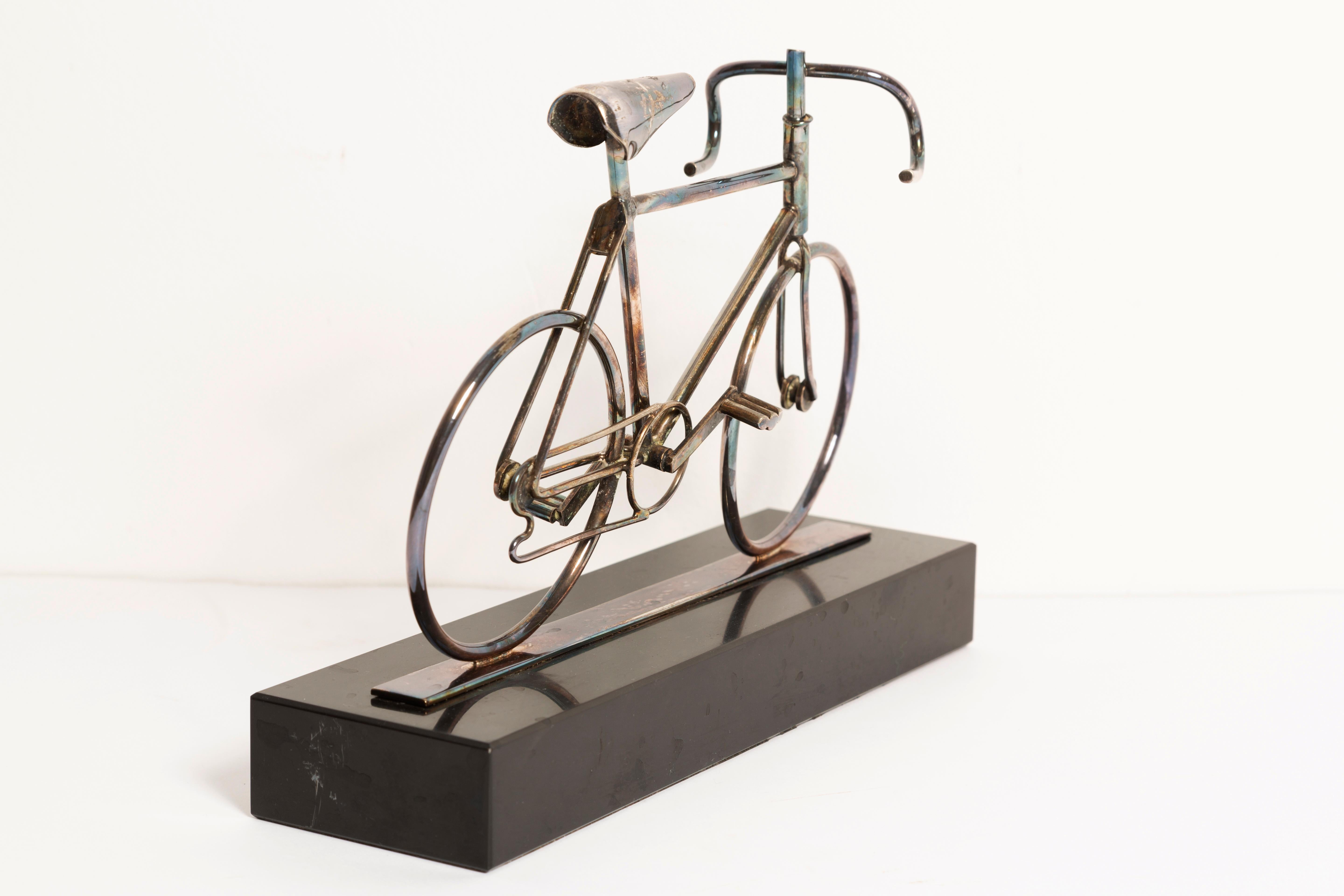 Art Deco, Modern Art, Bike Metal Sculpture on Marble, Europe, 1960s For Sale 1