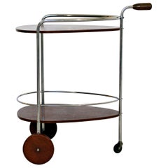 Art Deco Modern Chrome & Wood 2-Tier Bar Serving Server Cart Treitel Gratz 1940s