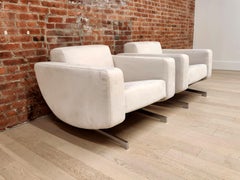 Art Deco / Moderne Clubsessel aus elfenbeinfarbenem, weißem Ultrasuede
