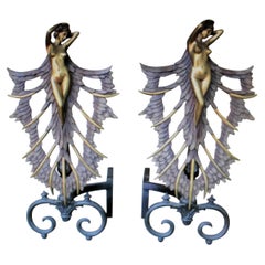 Art Deco/Modern Female nude Andirons, ( Bronze )