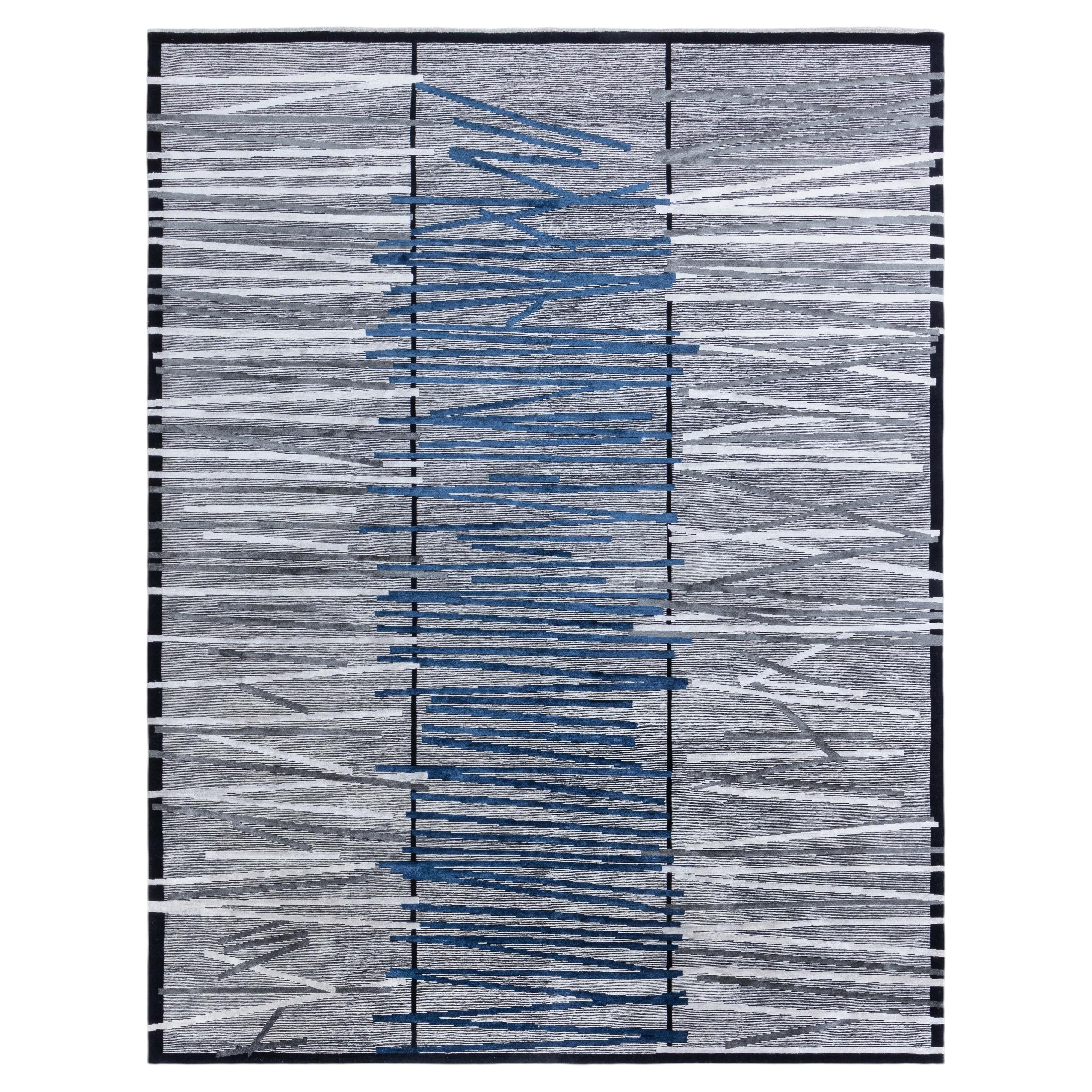 Art Deco Modern Geometric Dark Gray Silk Rug "Rivulet" by Doris Leslie Blau