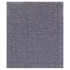 Moderner, geometrischer Seidenteppich im Art-Déco-Stil in Schiefergrau „Cirquare“ von Doris Leslie Blau
