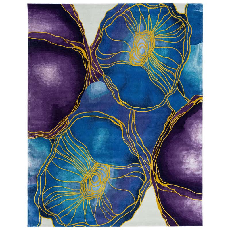 Green Art Deco Modern Hand-Tufted Wool Rug with Abstract Motif For Sale ...