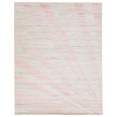 Tapis Art Déco moderne en laine fait à la main avec un motif beige et rose
