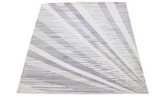 Art Deco Modern Handmade Wool Rug with Ivory and Gray Design