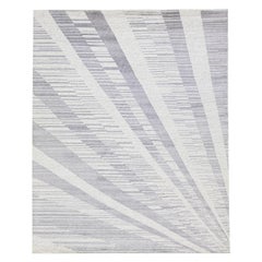 Tappeto in lana fatto a mano Art Deco Modern con design grigio e avorio