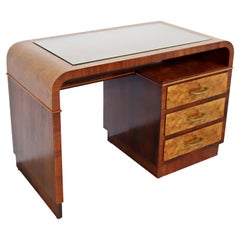 Art Deco Modern Italian Curved Rosewood and Elm Writing Desk Glass ...