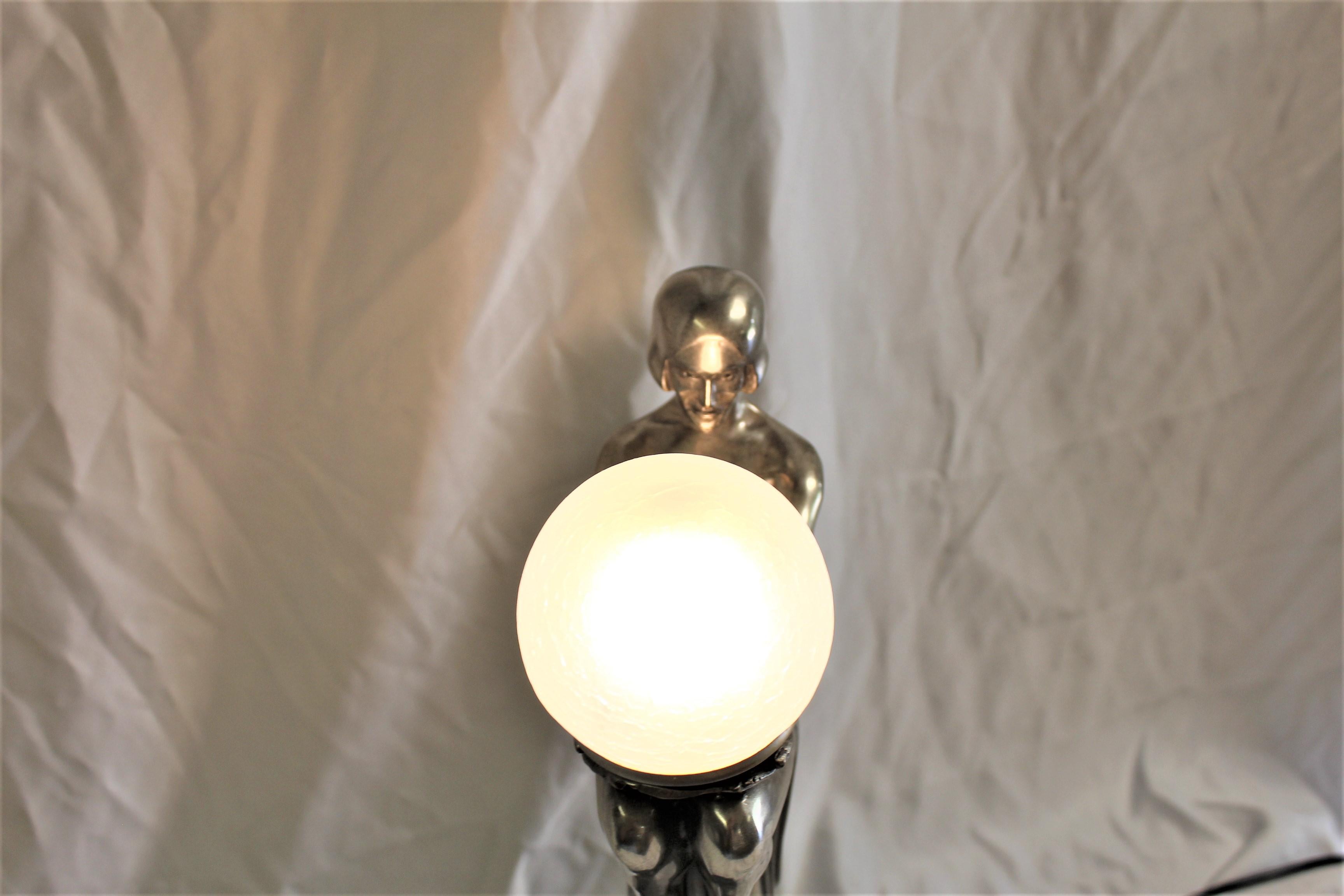 Art Deco /Modern Lady Lamp Silver Patina 4