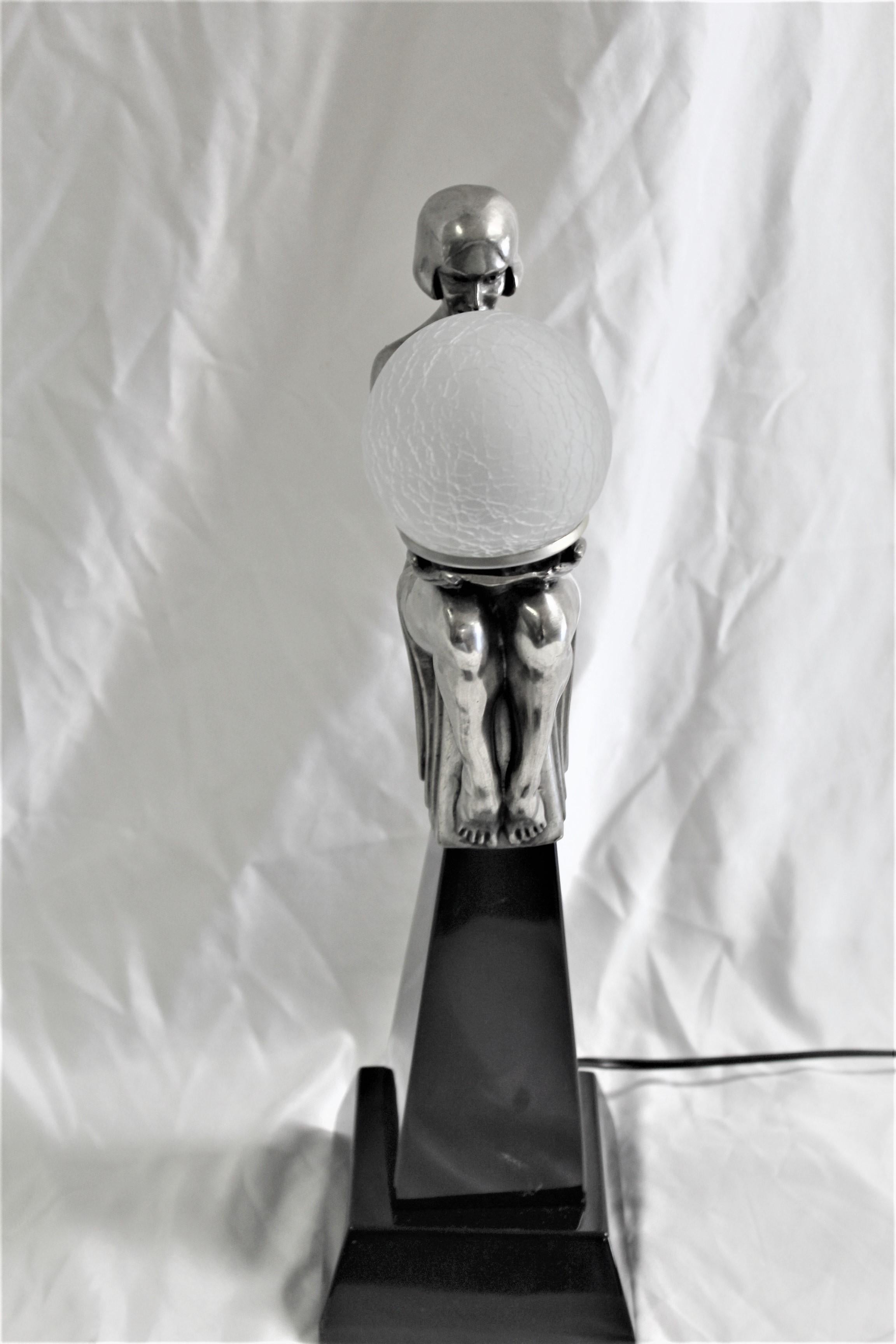Cast Art Deco /Modern Lady Lamp Silver Patina