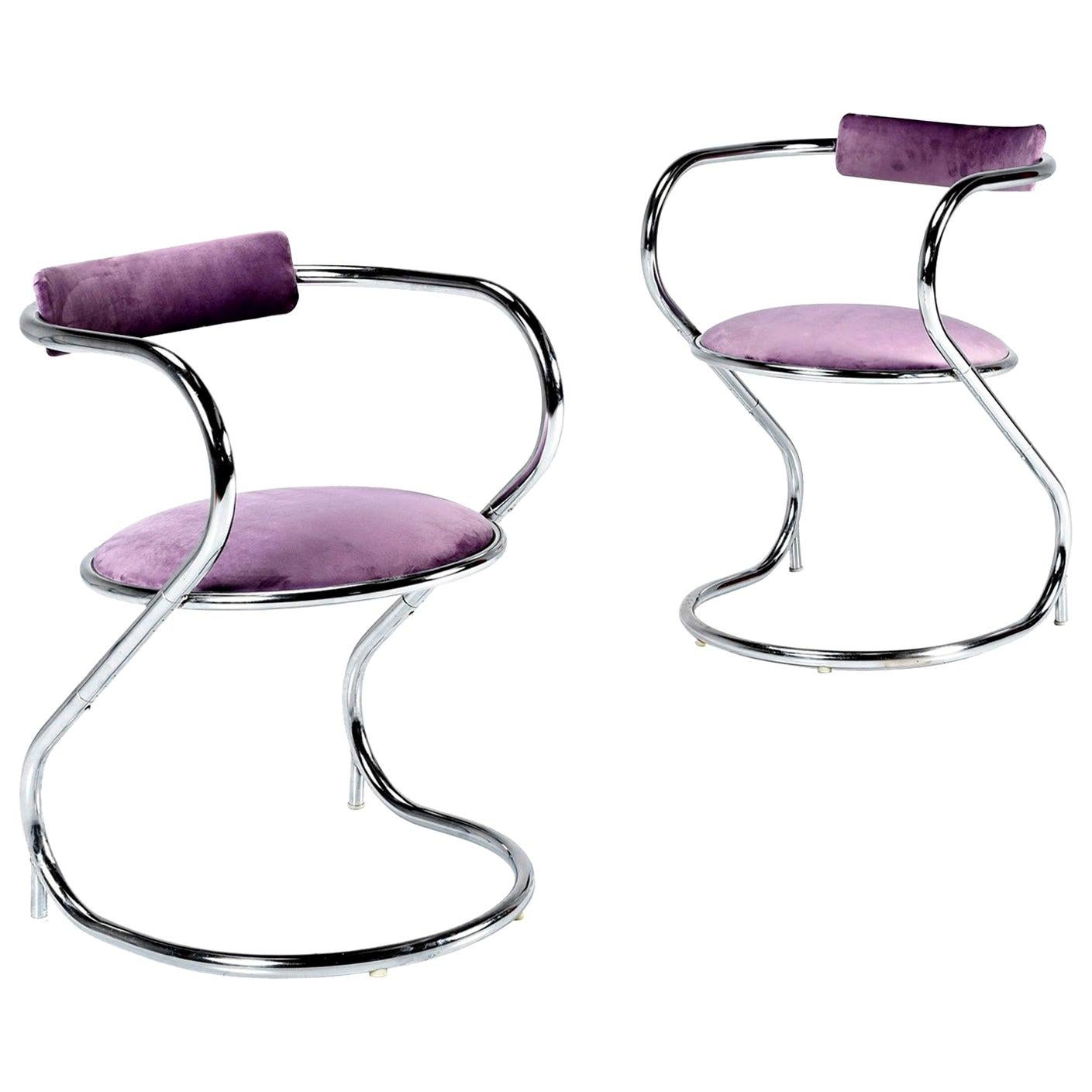 Art Deco Modern Lavender Velvet and Chrome Armchairs