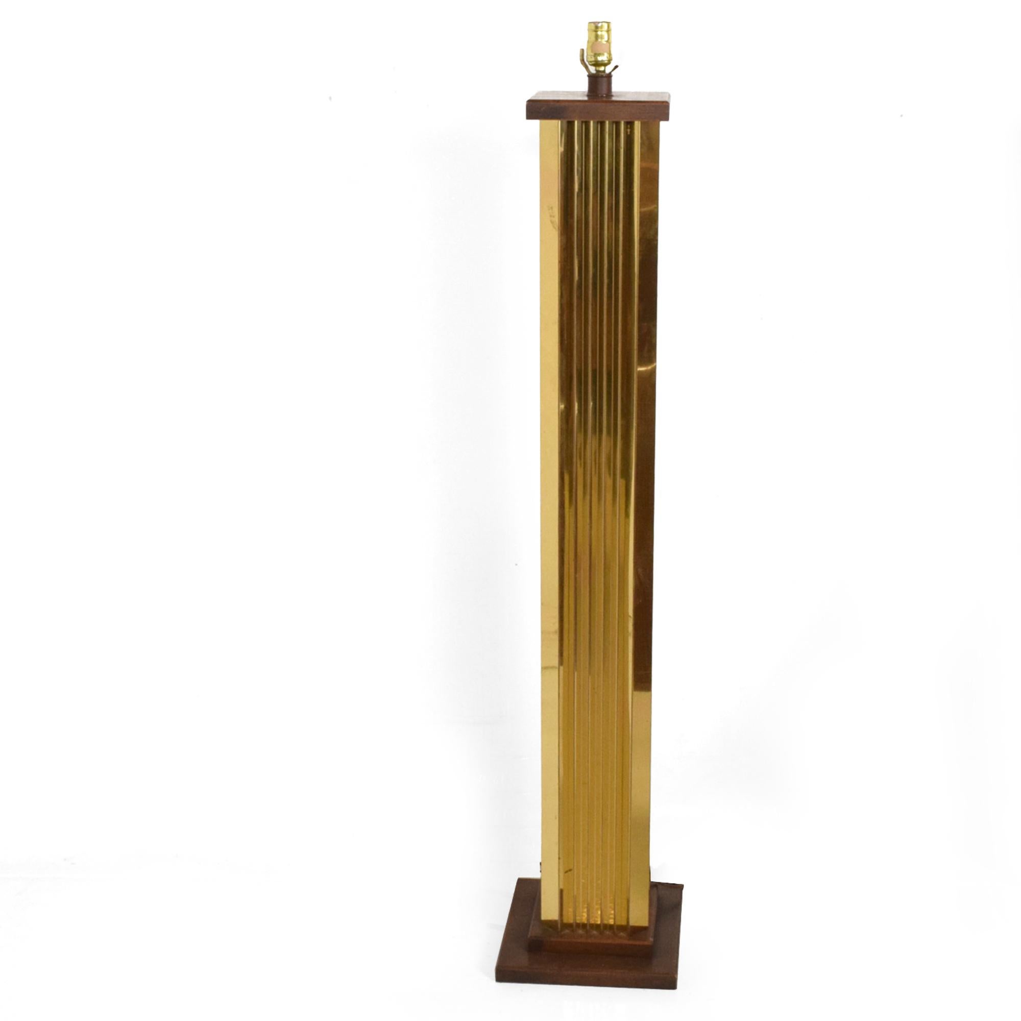 Mid-Century Modern Art Deco Modern Monumental Pedestal Floor Lamp Extruded Brass Walnut 1970s