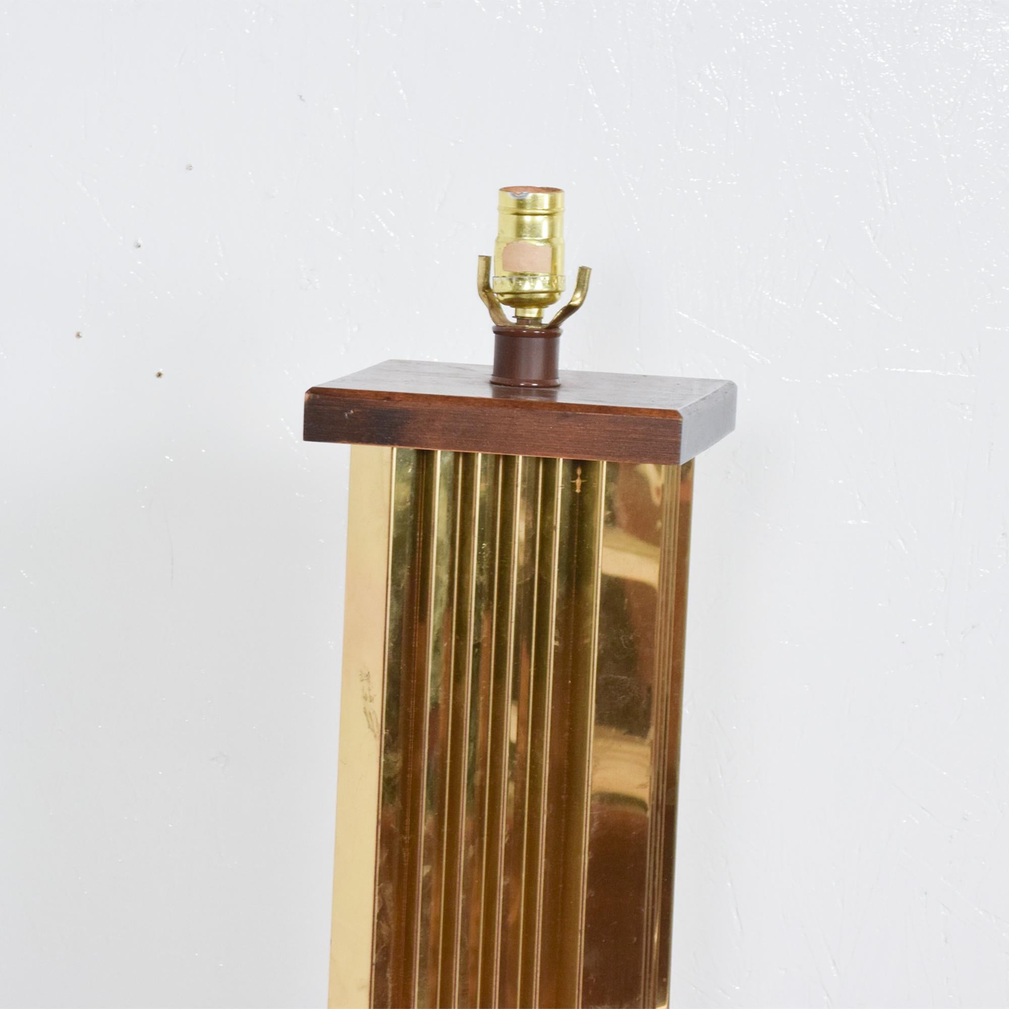 American Art Deco Modern Monumental Pedestal Floor Lamp Extruded Brass Walnut 1970s