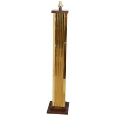 Art Deco Modern Monumental Pedestal Floor Lamp Extruded Brass Walnut 1970s