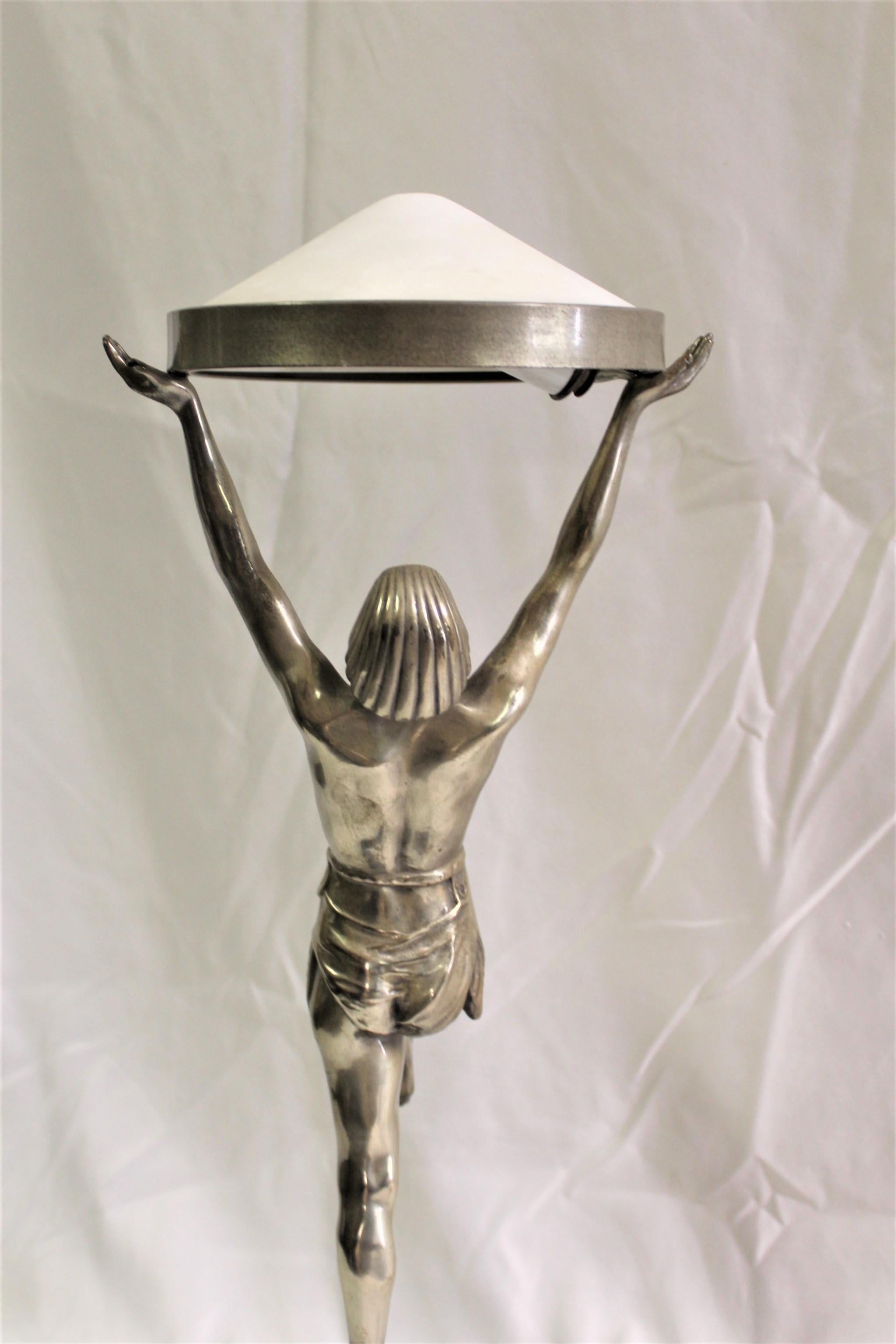 Art Deco/Modern Nude Girl Lamp, Alabaster Shade In Good Condition For Sale In Los Angeles, CA