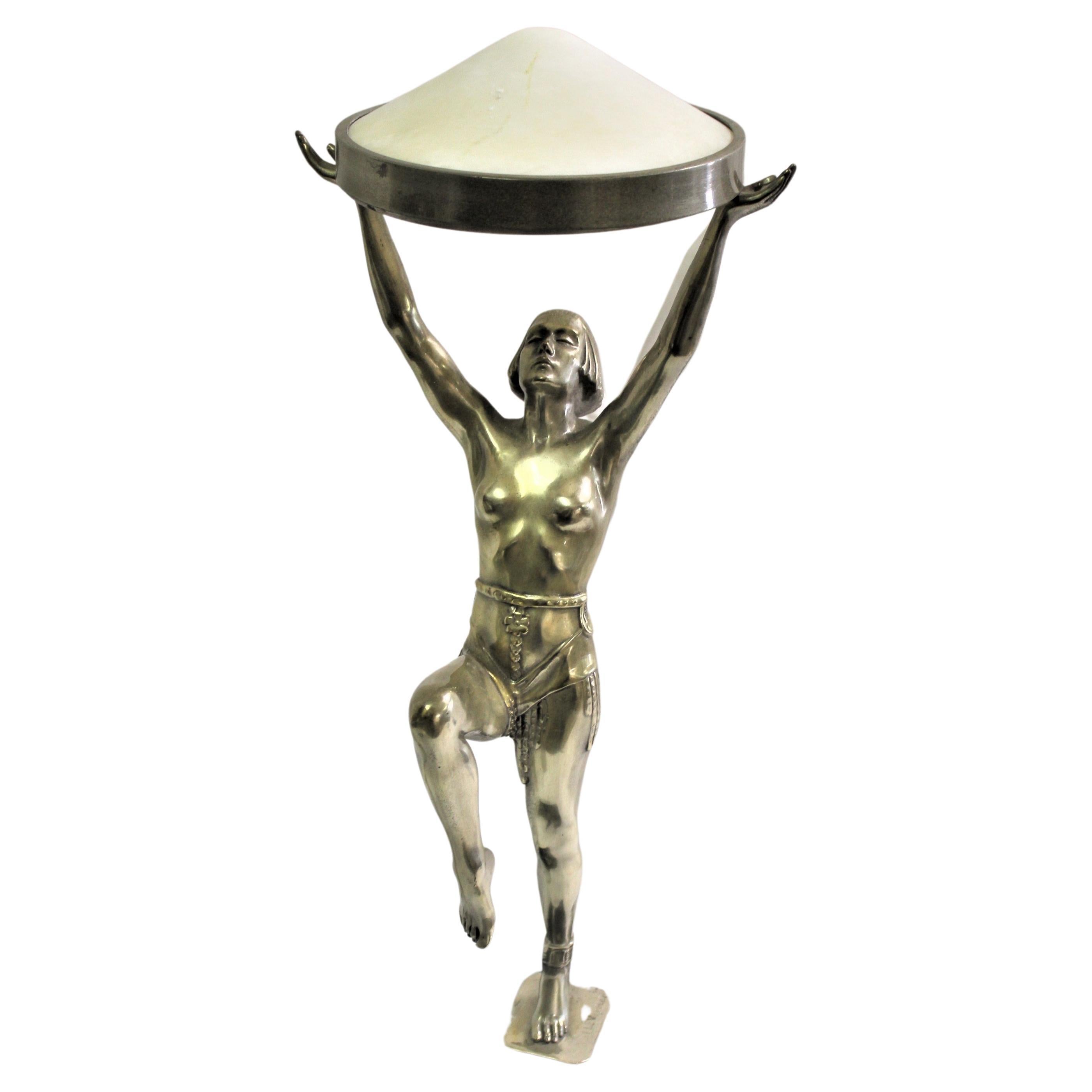 Lampe Art Déco/Modern Nude Girl avec abat-jour en albâtre