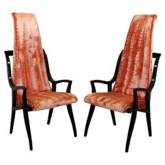 Art Deco Modern Pair of Dorothy Draper High Back Sculpted Accent Armchairs 1940s